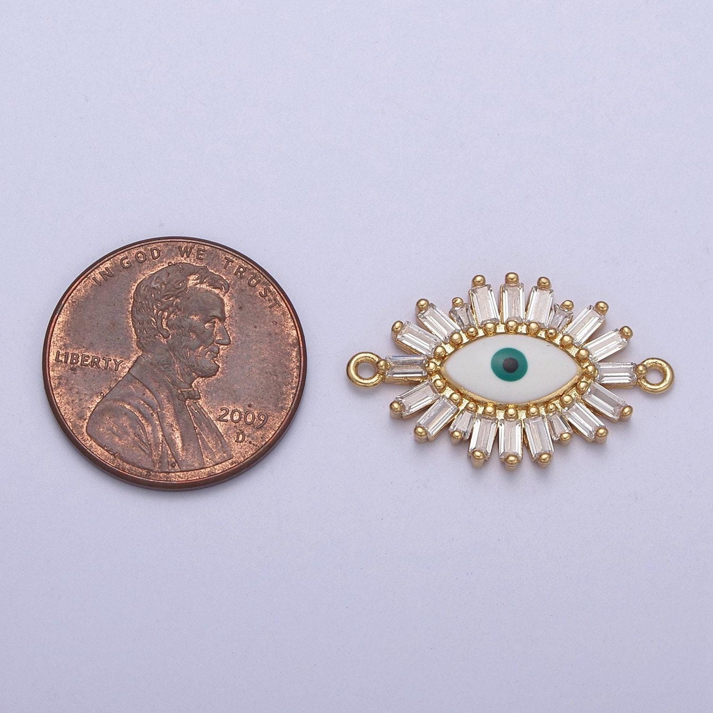 Gold baguette evil eye charm connector for bracelet making supply y-629