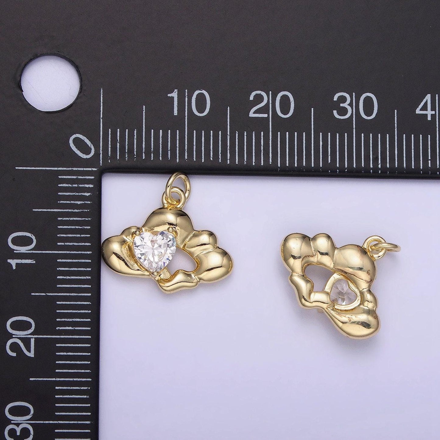 14k gold filled clear cz heart molten cloud charm | ag-747