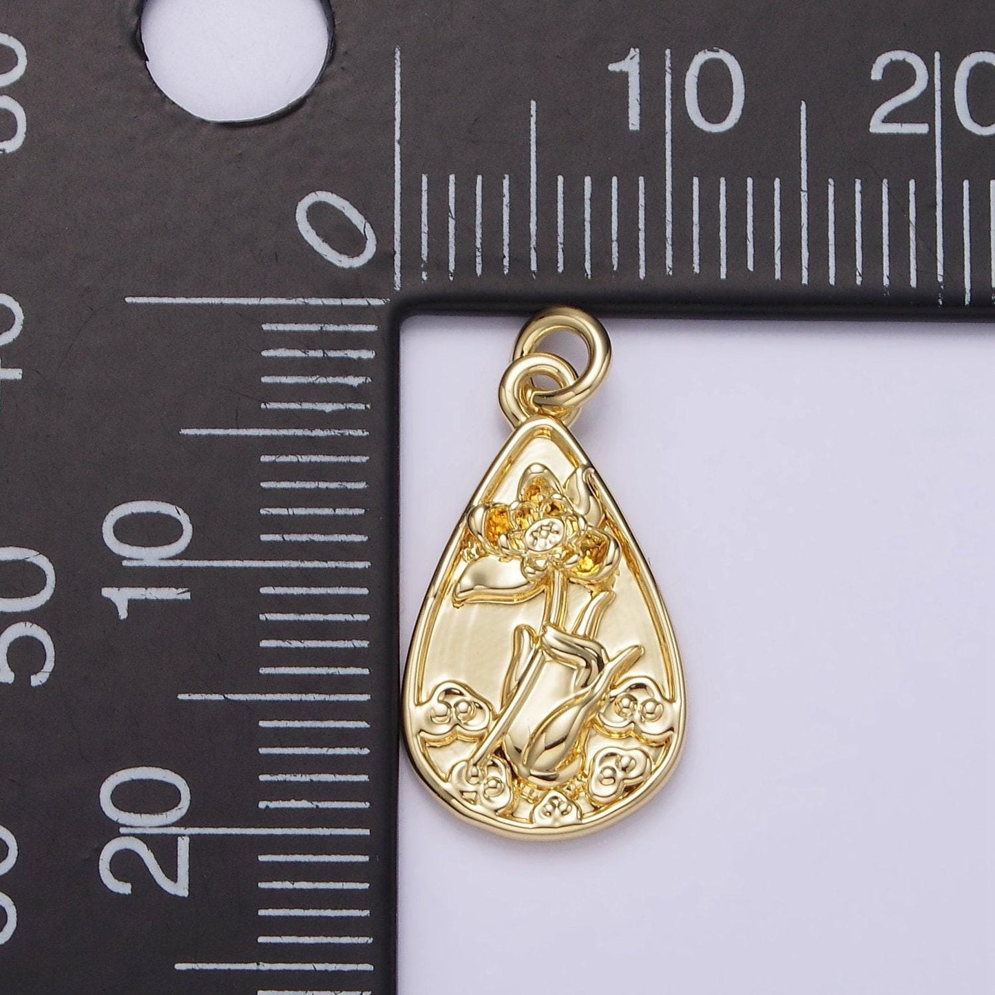 14k gold filled 20mm hand held flower teardrop charm | ag262