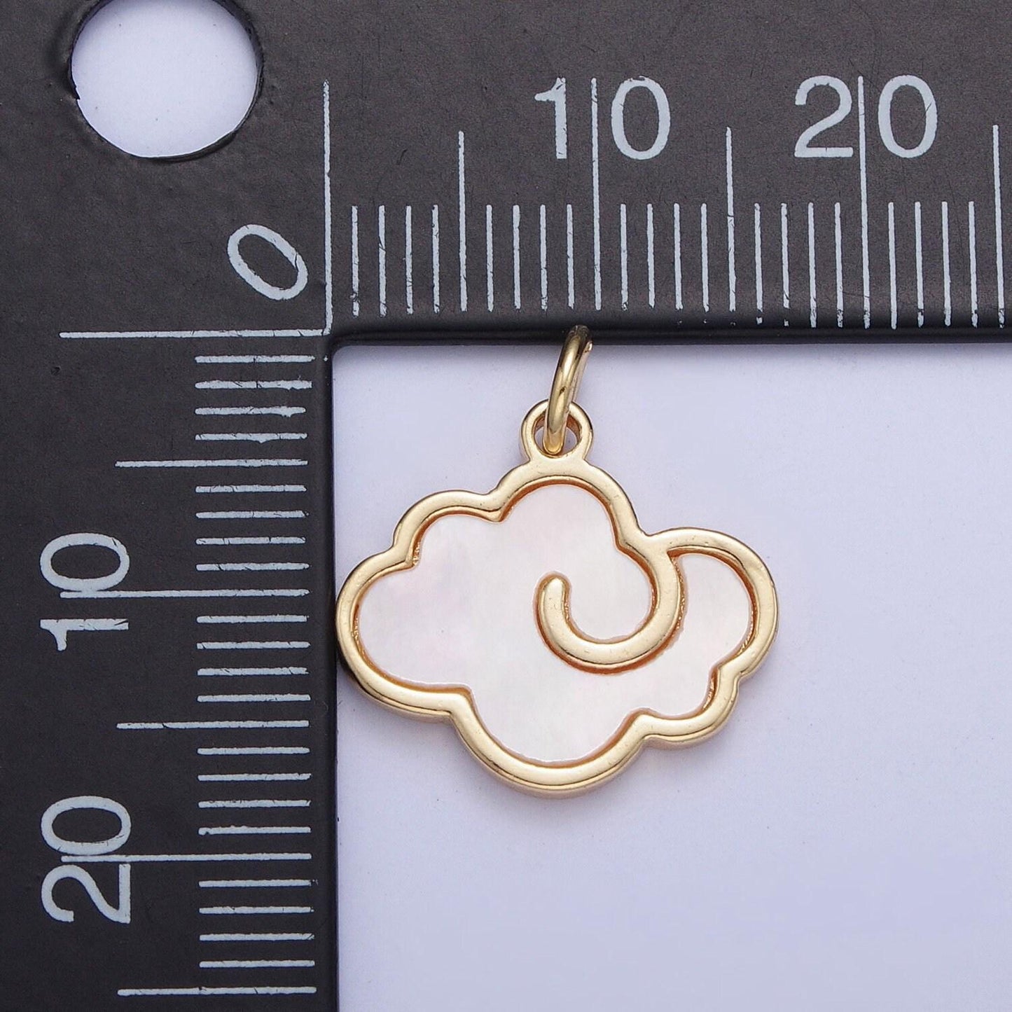 14k gold plated dainty clouds pendant on pearl, simple cartoon animation clouds micro cz pave cream pearl charm | ag-077