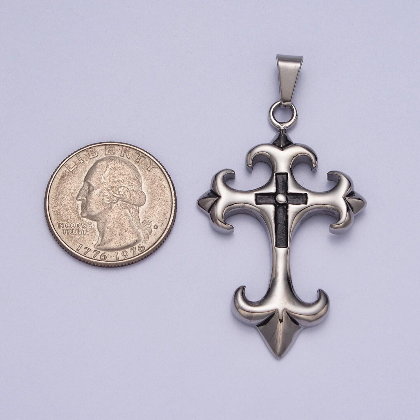 Hard cross necklace, men silver cross pendant for statement jewelry stainless steel cross gifts for men necklace component j-428