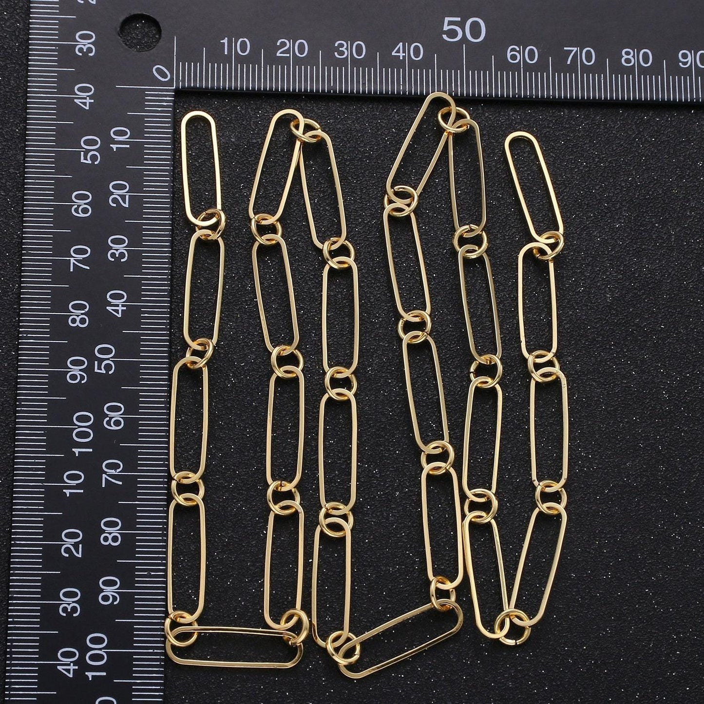 Paper clip-shaped chain, large cable chain, thin slim oval link chain, 24k gold over brass 7x22mm, 281