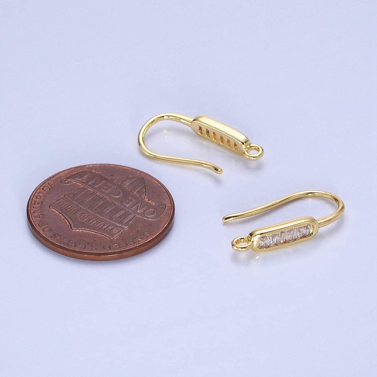 14k gold filled baguette lined fish hook earrings findings in gold & silver | z-747 z-748
