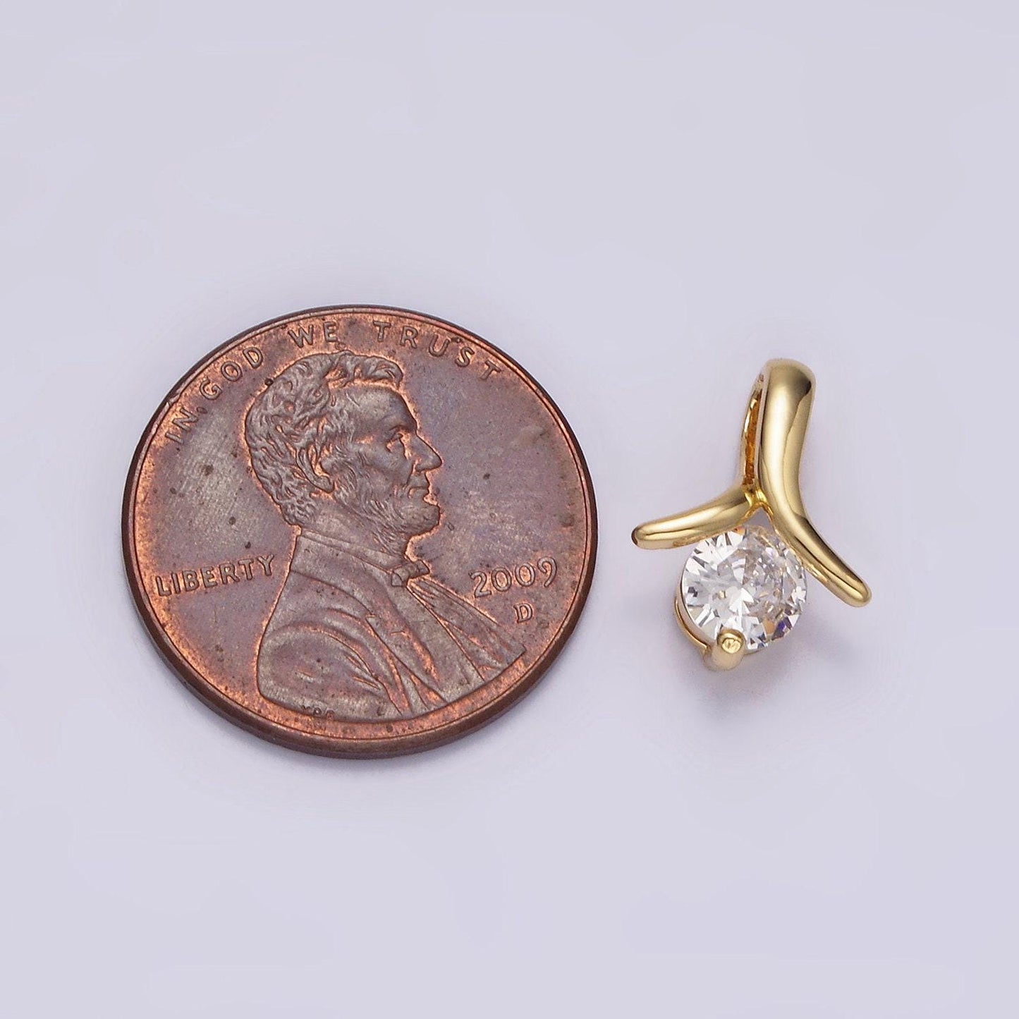 Mini charm 14k gold filled 13mm clear round cz curved band bail pendant | aa726