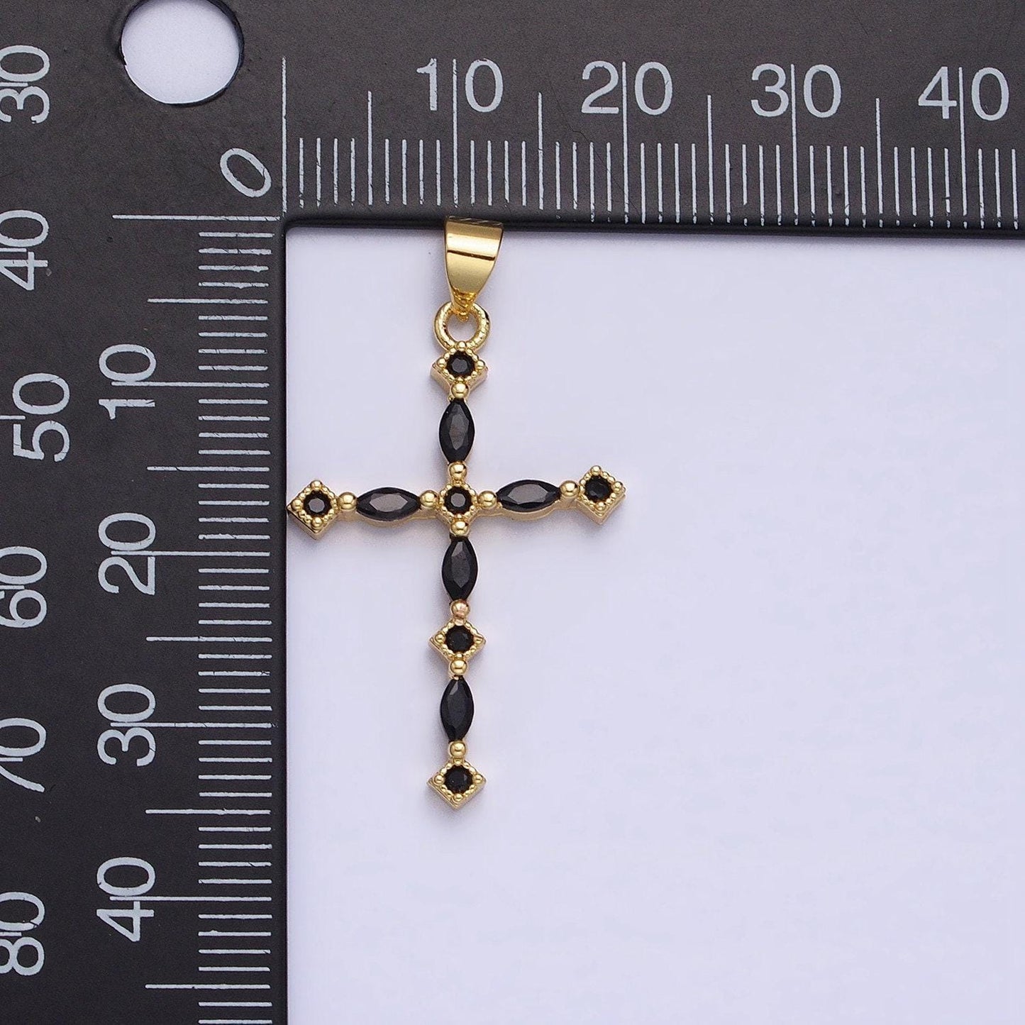 24k gold filled clear, black marquise cz lined religious thin cross | aa231 aa232