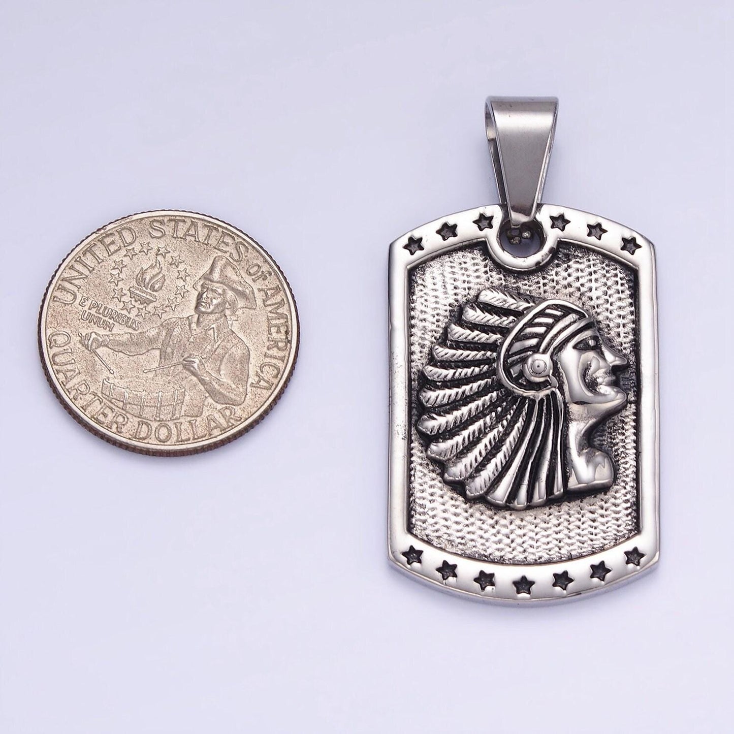 Stainless steel native american indian chief head pendant military tag charm pendant for necklace p1409