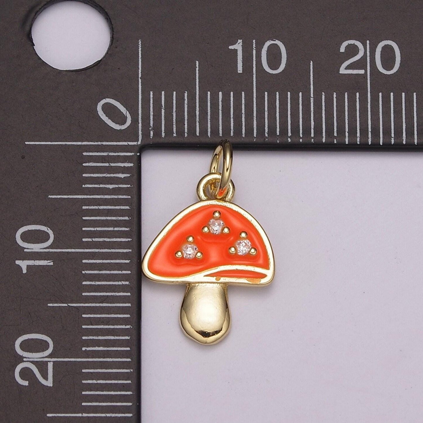 Dainty gold cz mushroom charms, 24k gold plated clear micro paved cz colorful enamel magic mushroom pendant | e-619~e-623