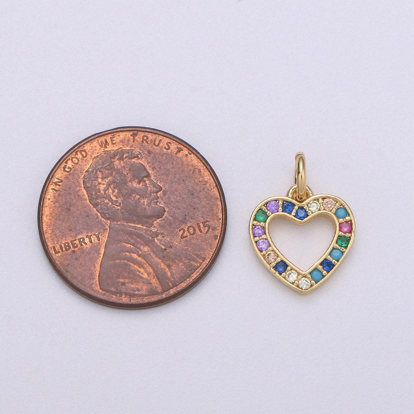 14k gold heart charm micro pave love charm, rainbow cubic charms, cz gold colorful charm, dainty minimalist jewelry supply