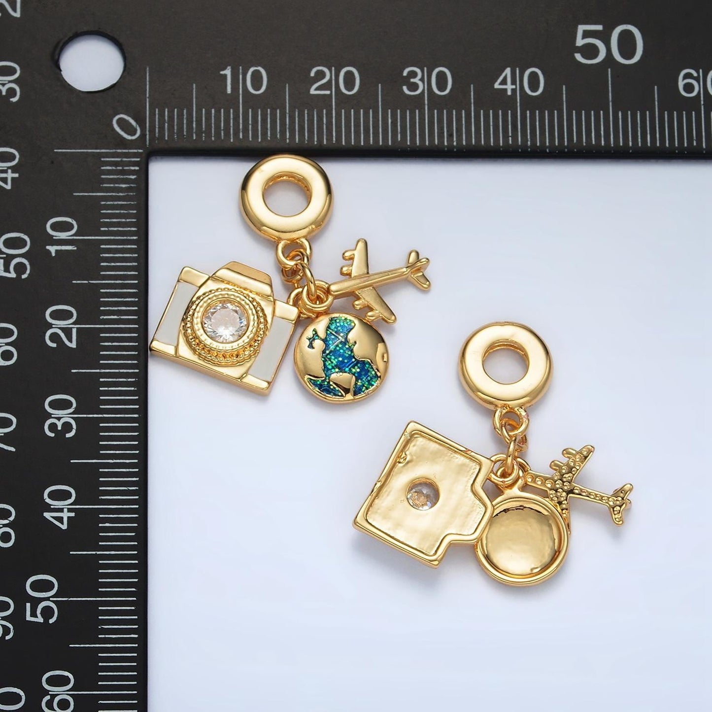 24k gold filled camera/earth/plane travel theme rondelle bail drop pendant | ac-083