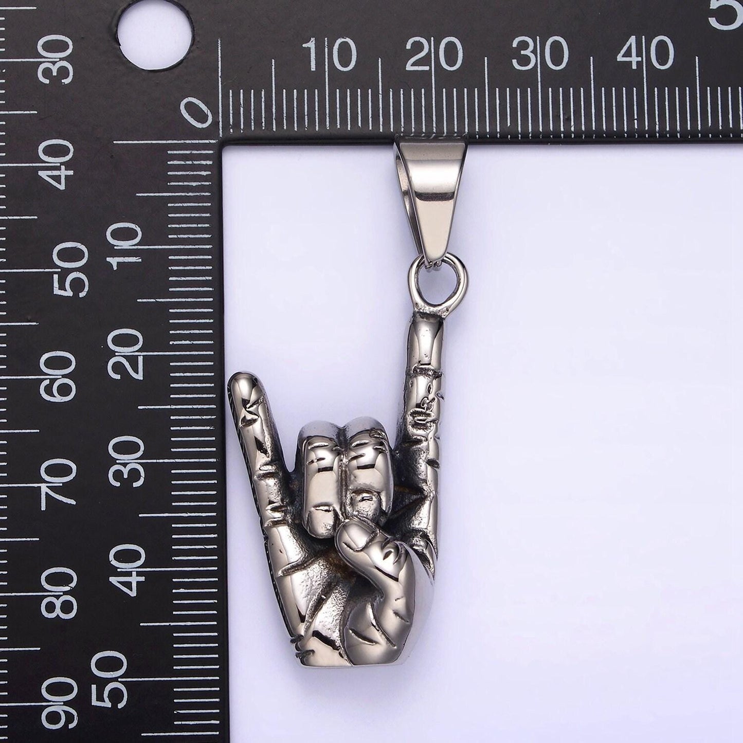 Stainless steel 48mm shaka "love" asl rock on hand gesture pendant | p759
