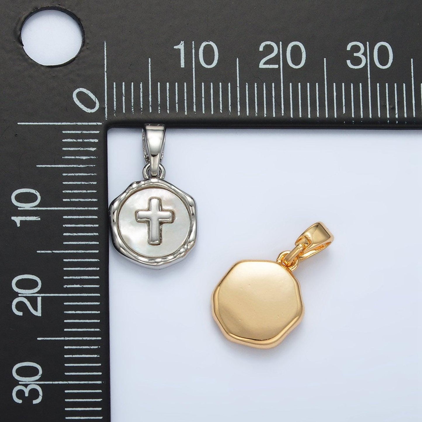 24k gold filled religious cross shell pearl pendant in silver & gold | aa-1521