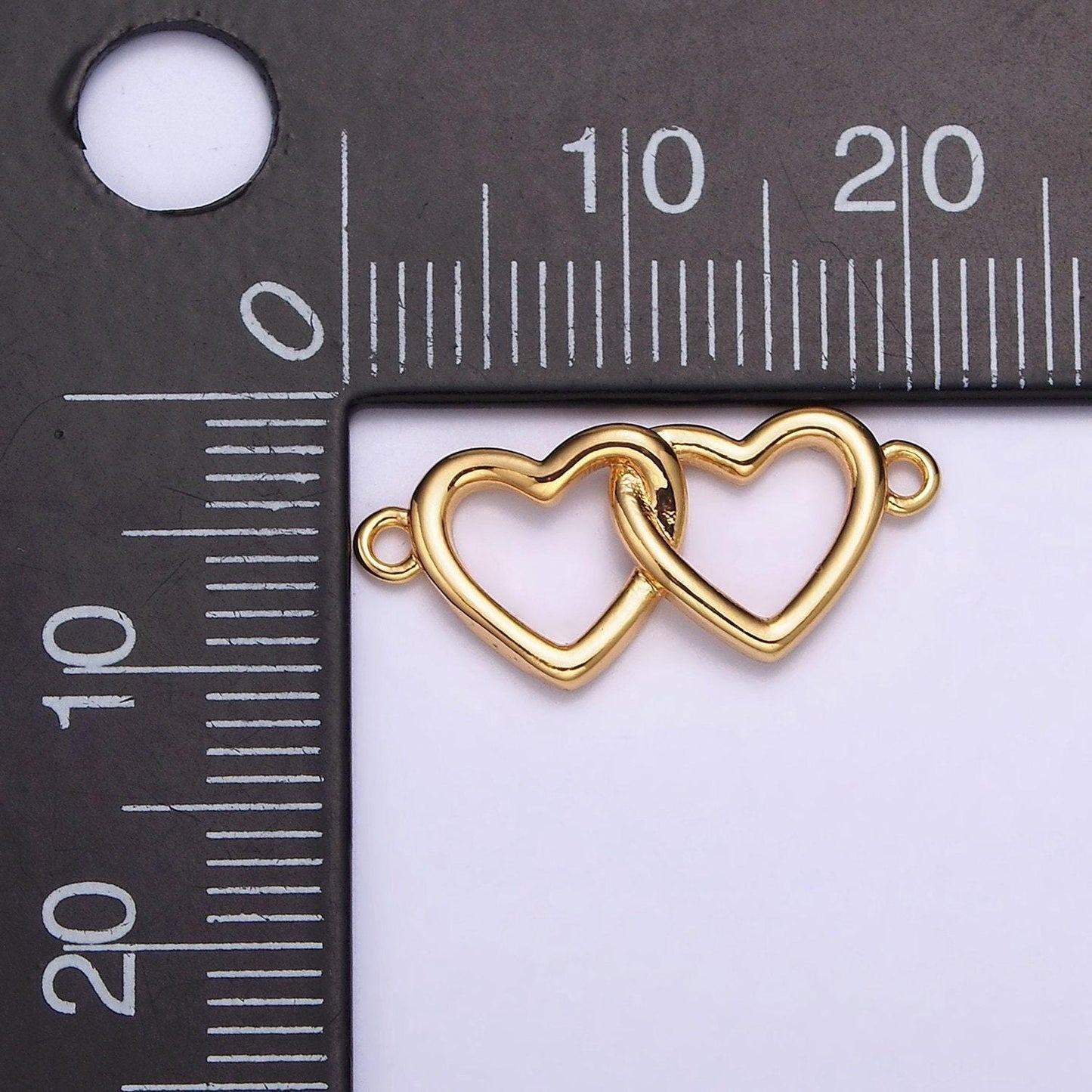 24k gold filled double open heart minimalist connector | g646
