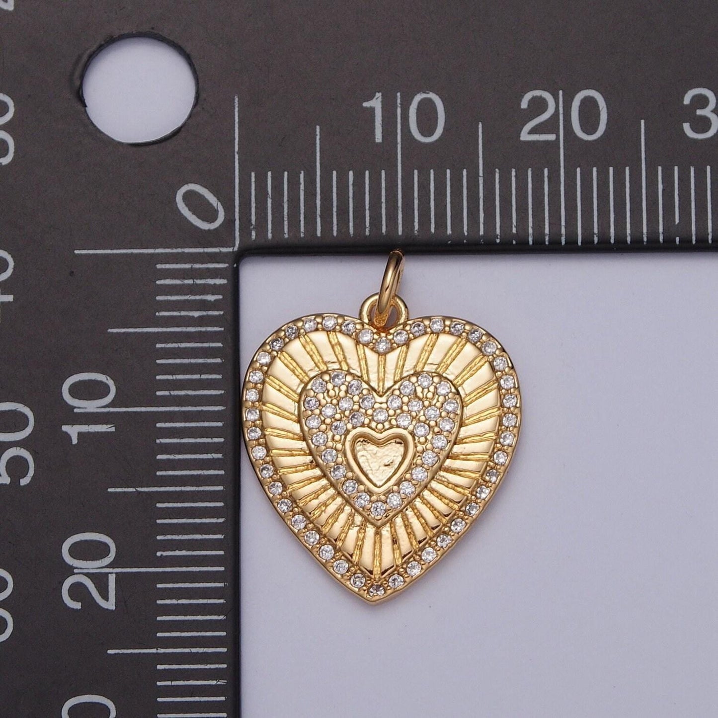 24k gold micro pave cz heart pendant radiant style antique charm sunburst hearts pendant for minimalist jewelry supply | x-130