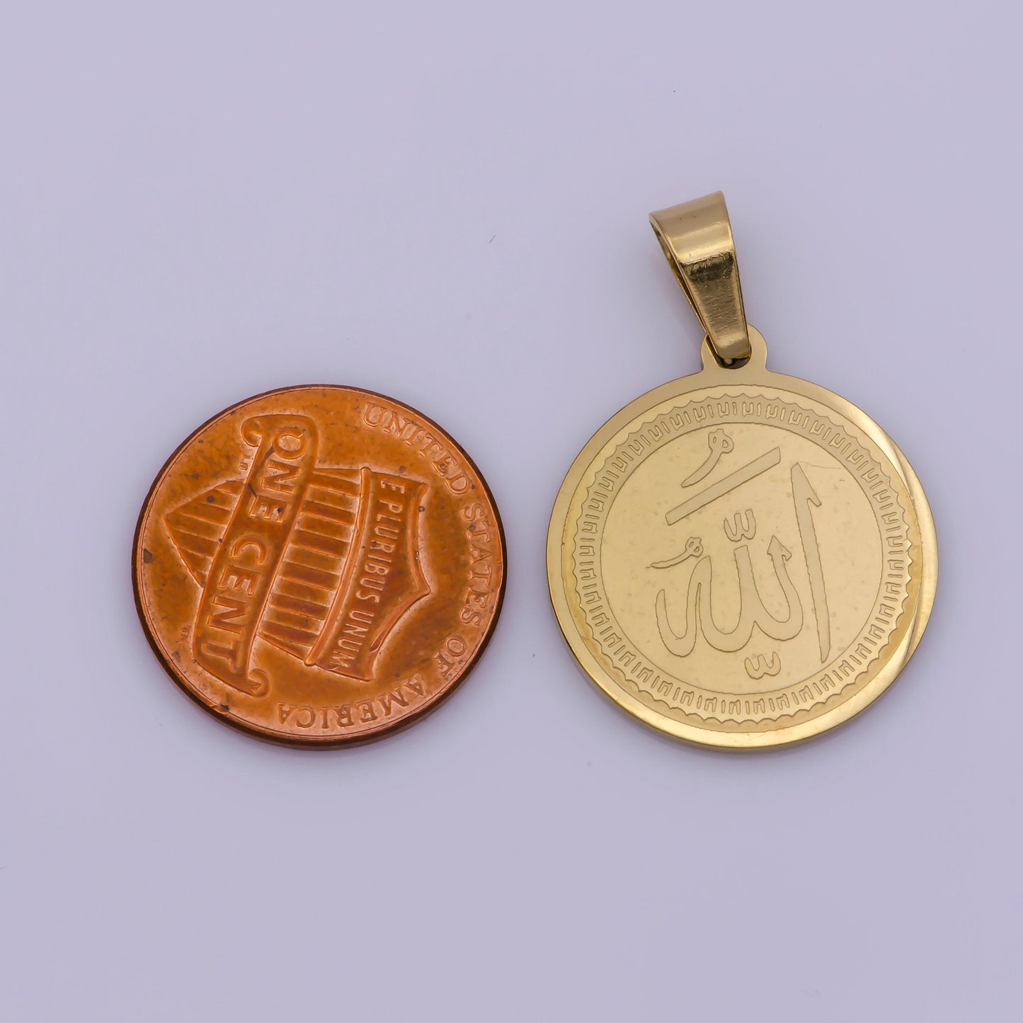Stainless steel arabic word calligraphy coin medallion charm pendant religious allah muslim necklace bracelet for jewelry making j-424