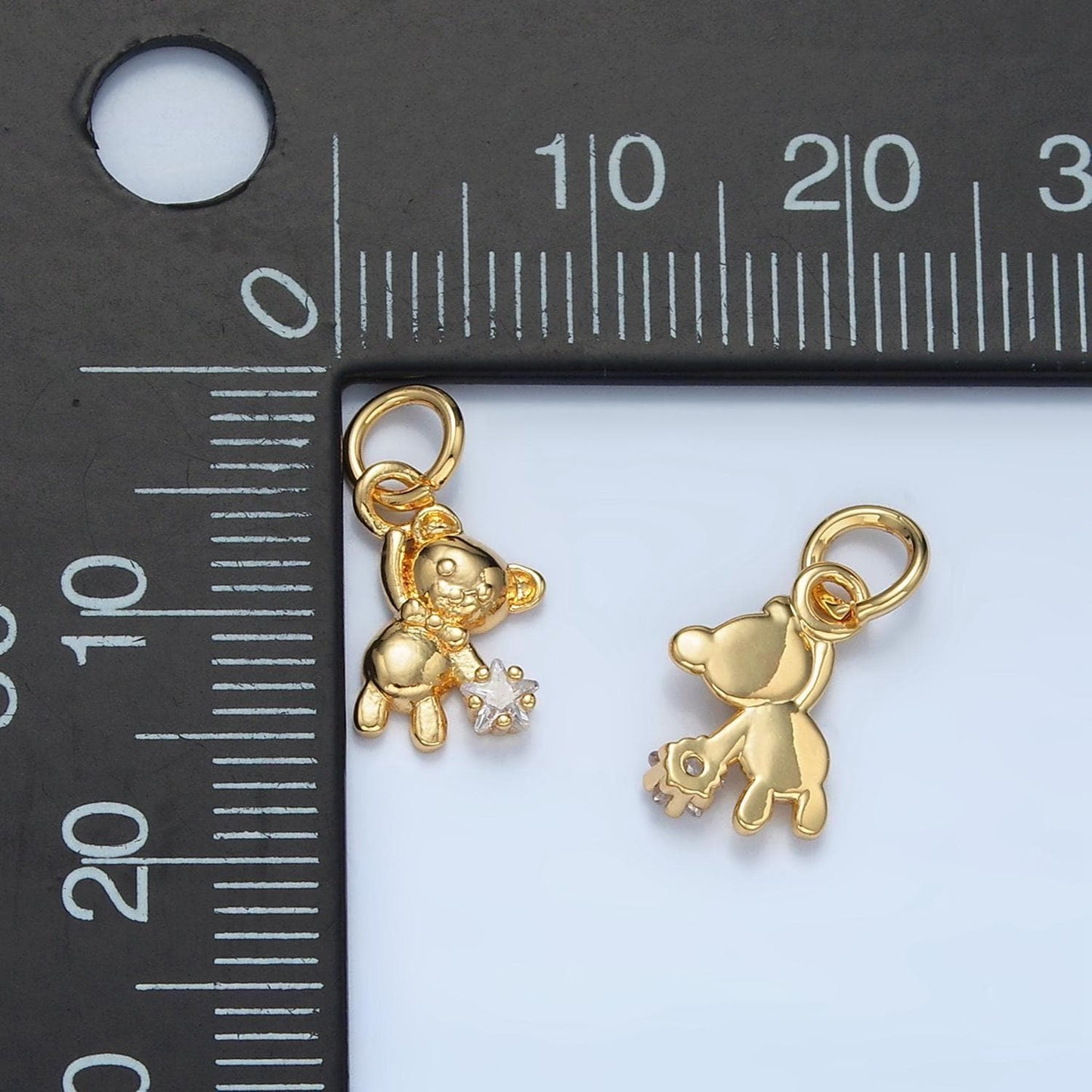Mini teddy bear holding cz star 24k gold filled animal charm | e-734