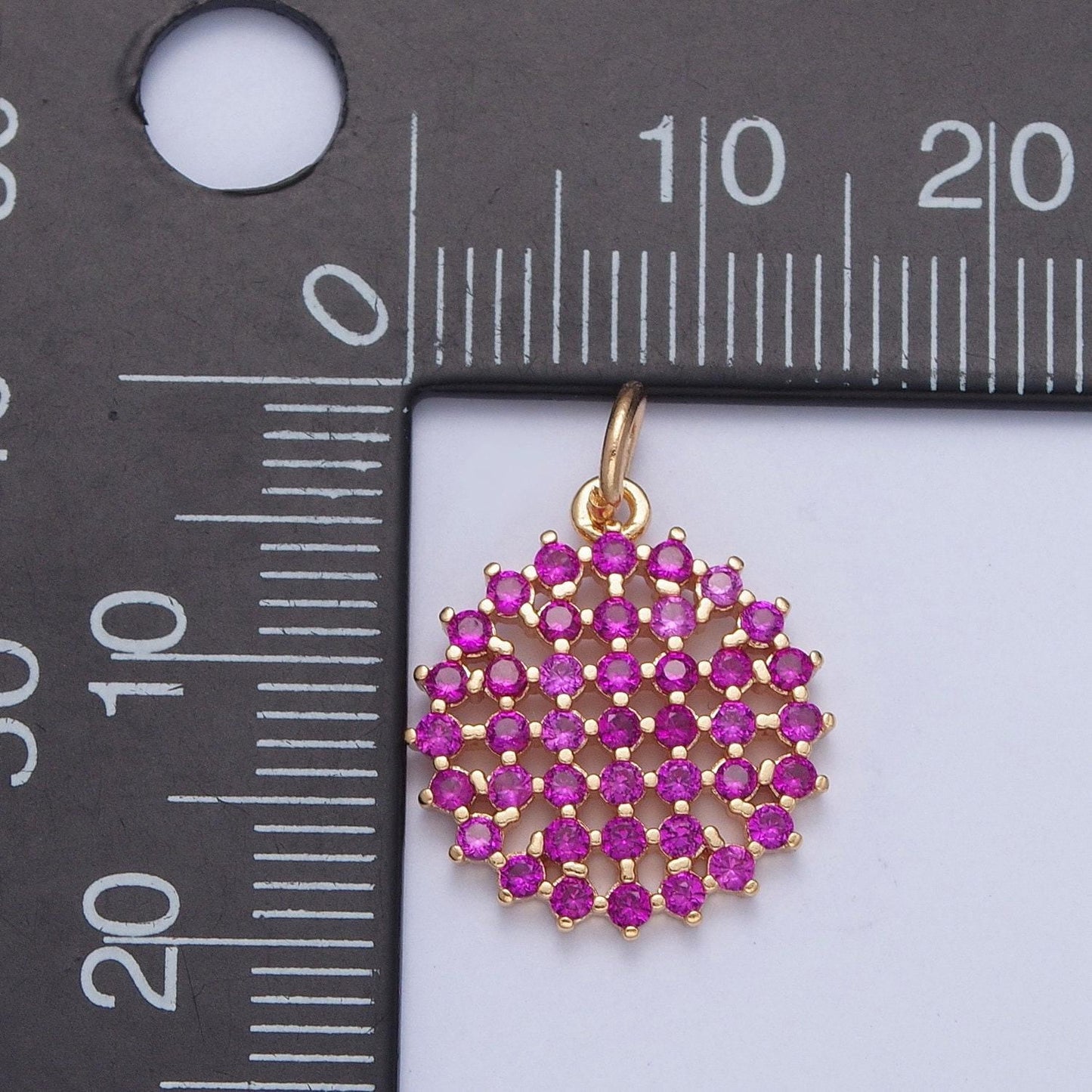 14k gold filled round colored mesh net micro pave cz stones medallion pendant, round circular statement charm for necklace | x-156~x-161