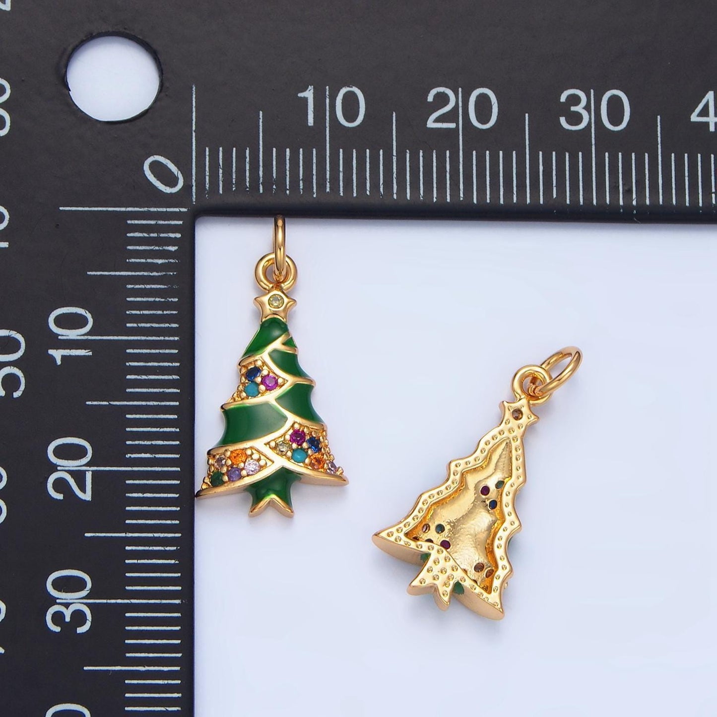 Dainty green enamel christmas tree charm micro paved cz gold filled holiday jewelry pendant inspired | x-825