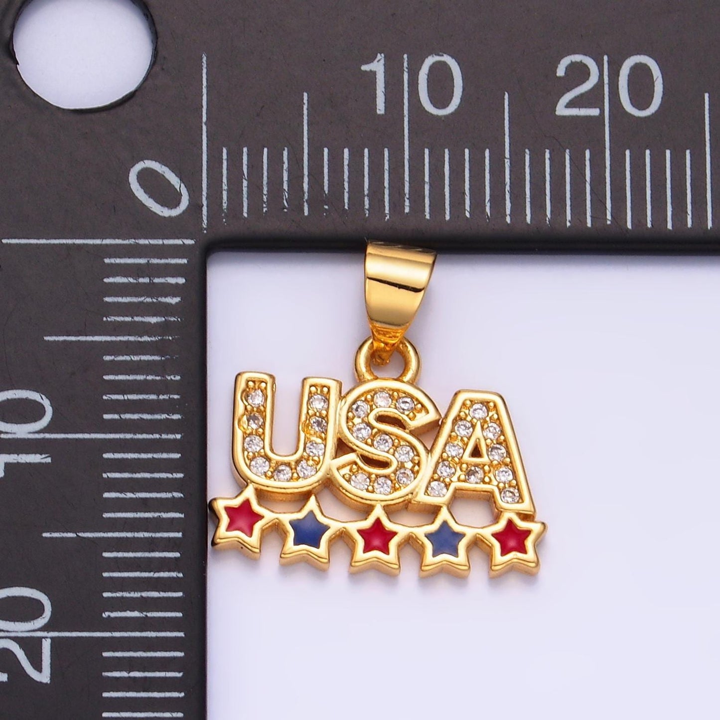 Cubic gold usa charm with star enamel united states patriotic 4th of july inspired necklace bracelet earring aa-1068