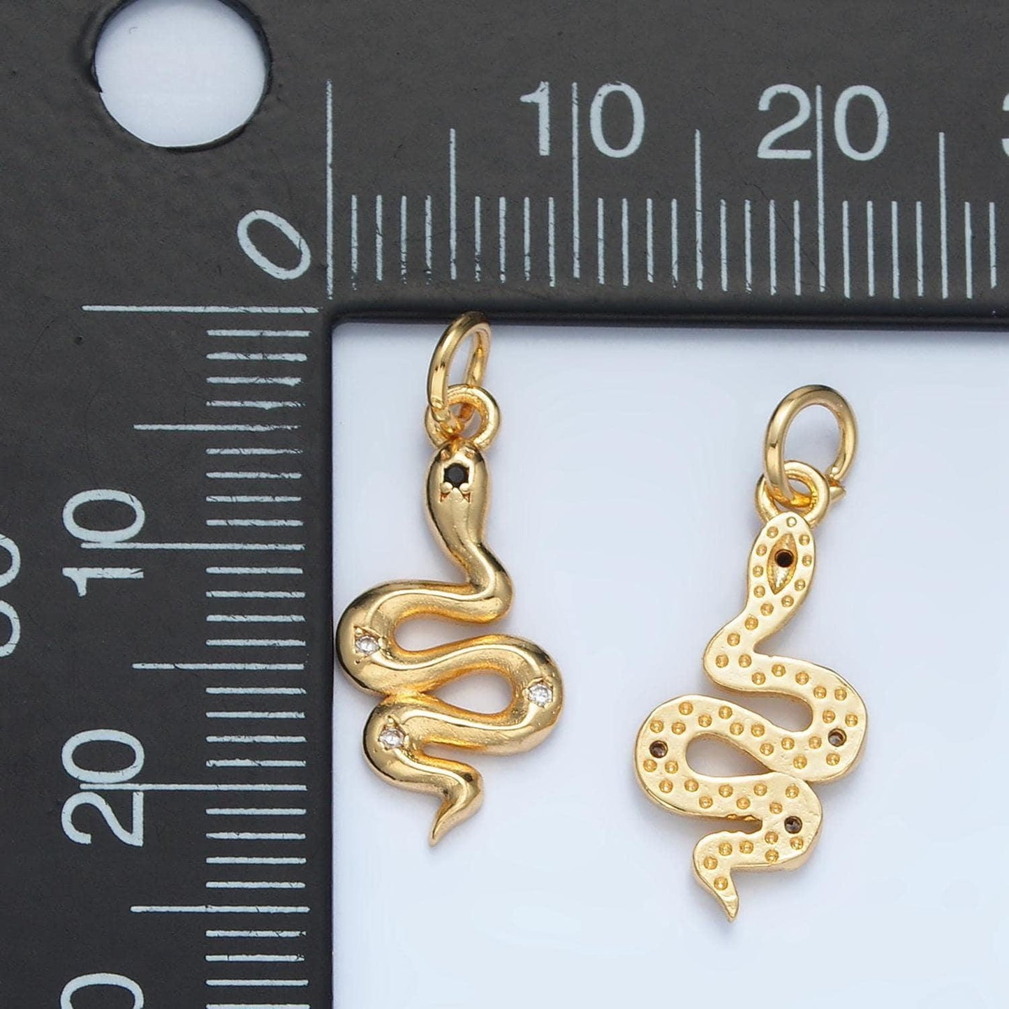 Black & clear cz snake gold filled animal charm | e-732