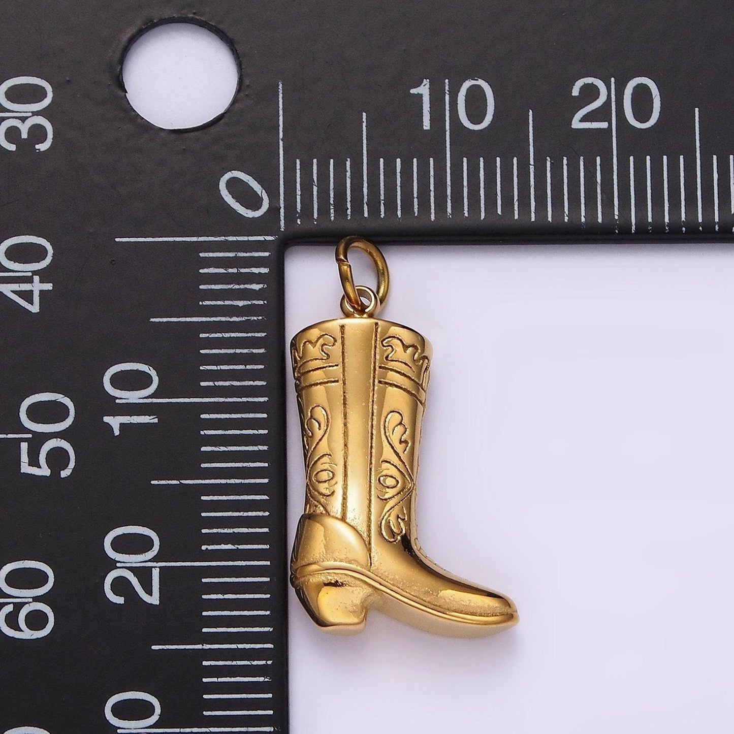 Stainless steel artisan engraved puffed cowboy boots shoes charm in gold & silver | p1273