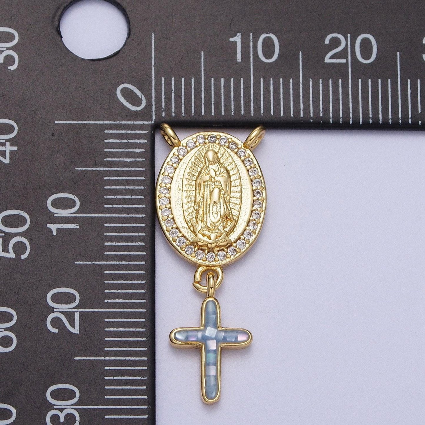 Dainty virgin mary centerpiece y connector rosary charm with cross religious gold filled charm link connector for necklace