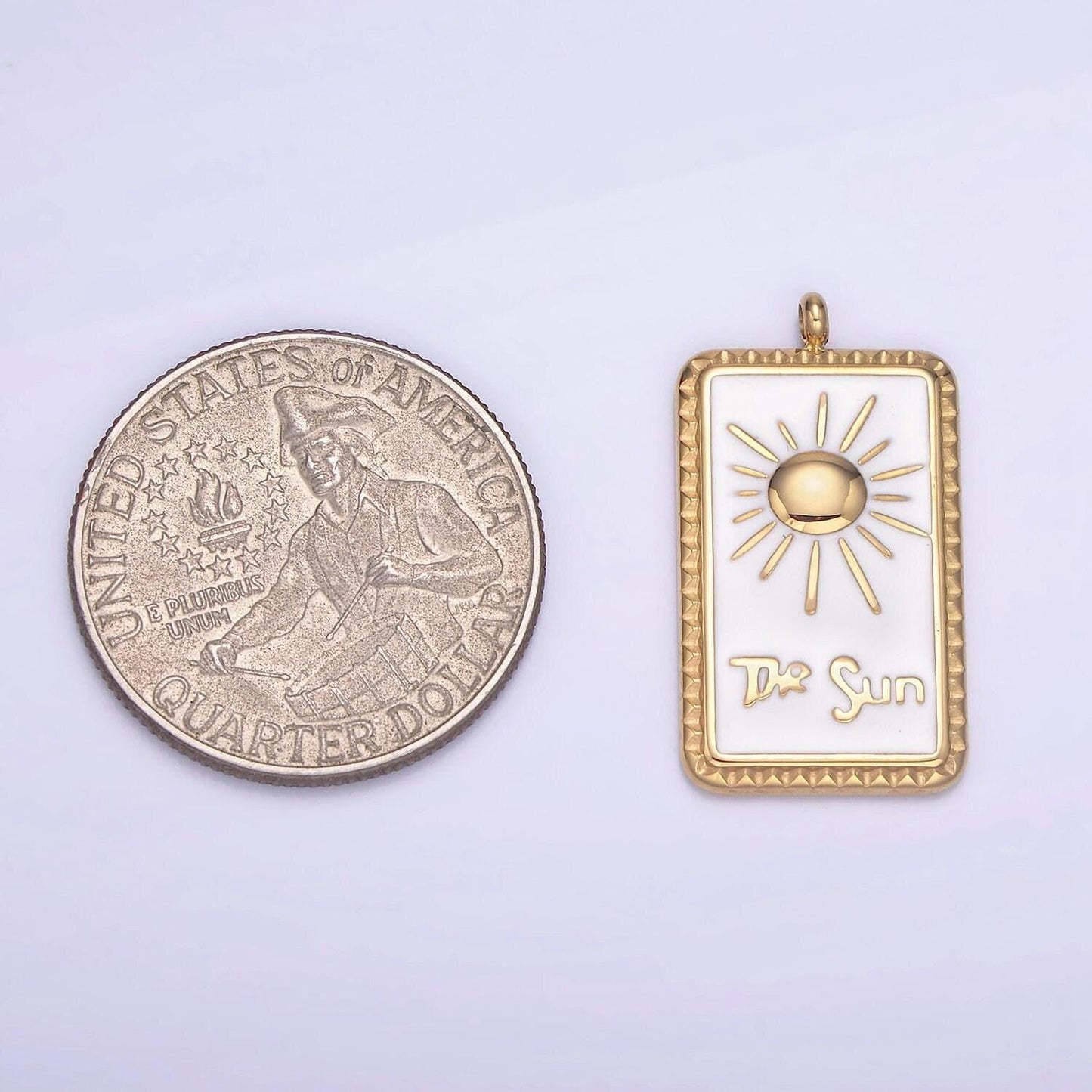 Dainty gold stainless steel white enamel the sun charm tag celestial jewelry pendant| p-1403