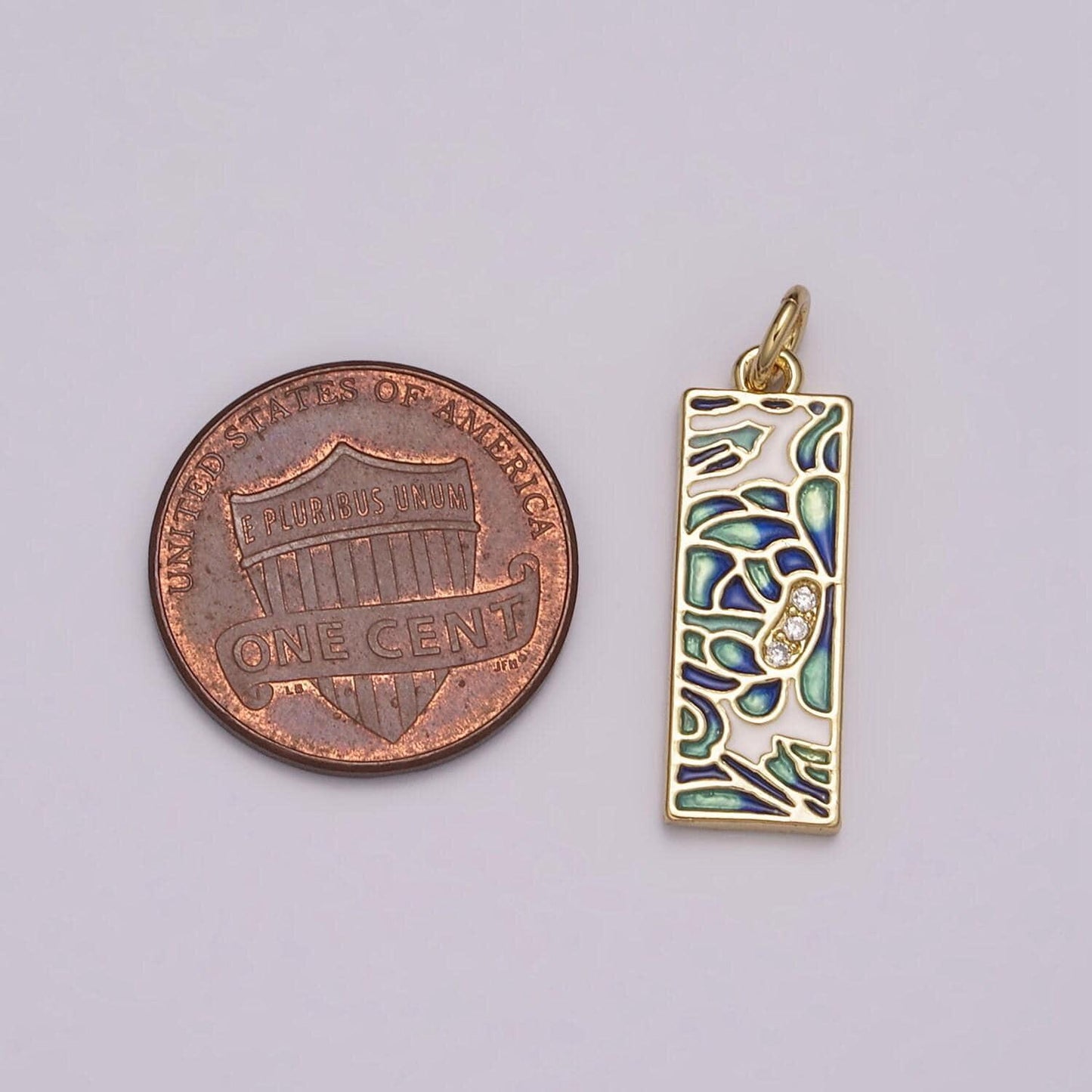 Dangle gold charm for necklace earring component green blue enamel charm
