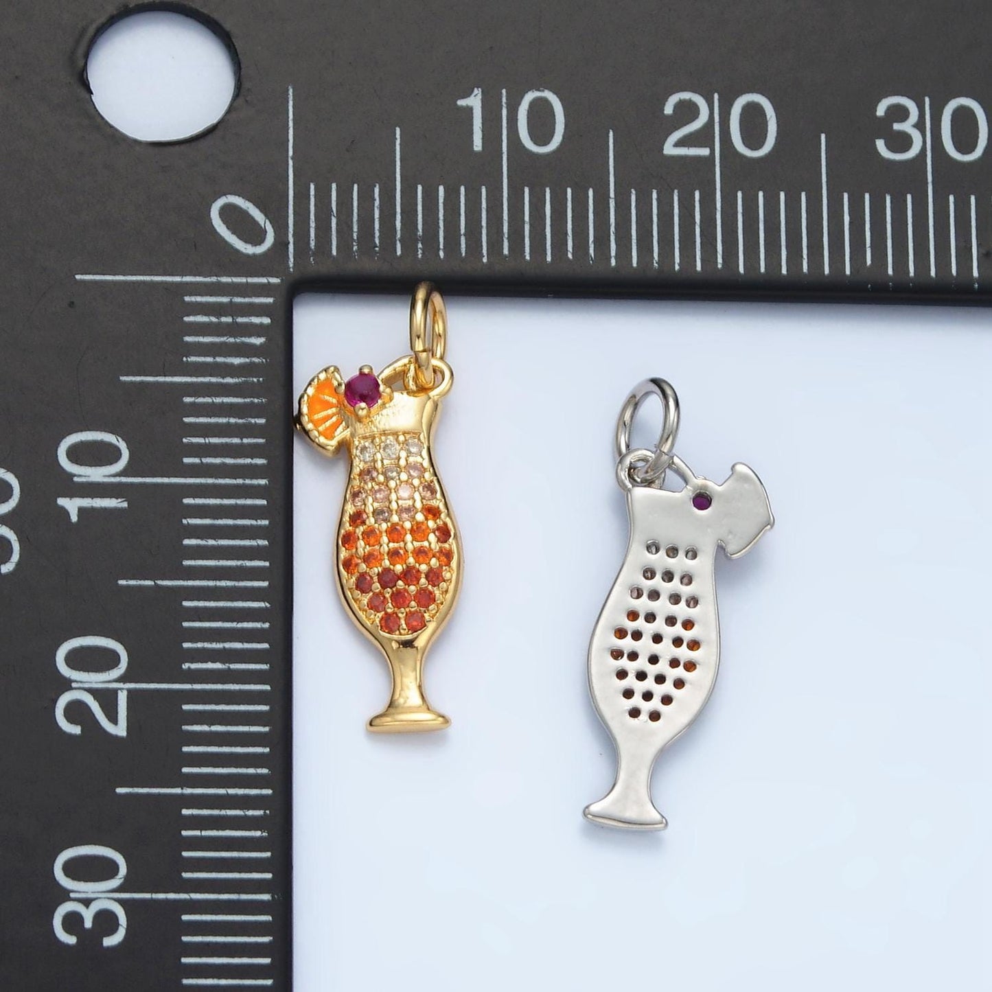 Dainty gold pina colada charm with cz cubic cocktail drink glass micro pave pendant silver cocktail pendant drink charm in 14k gold filled