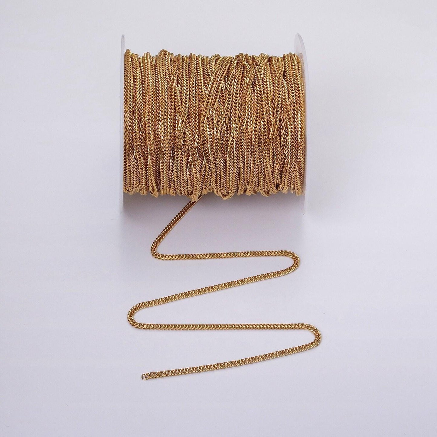 24k gold filled 2.6mm curb chain cable link unfinished yard chain in gold & silver | roll-1281 roll-1282