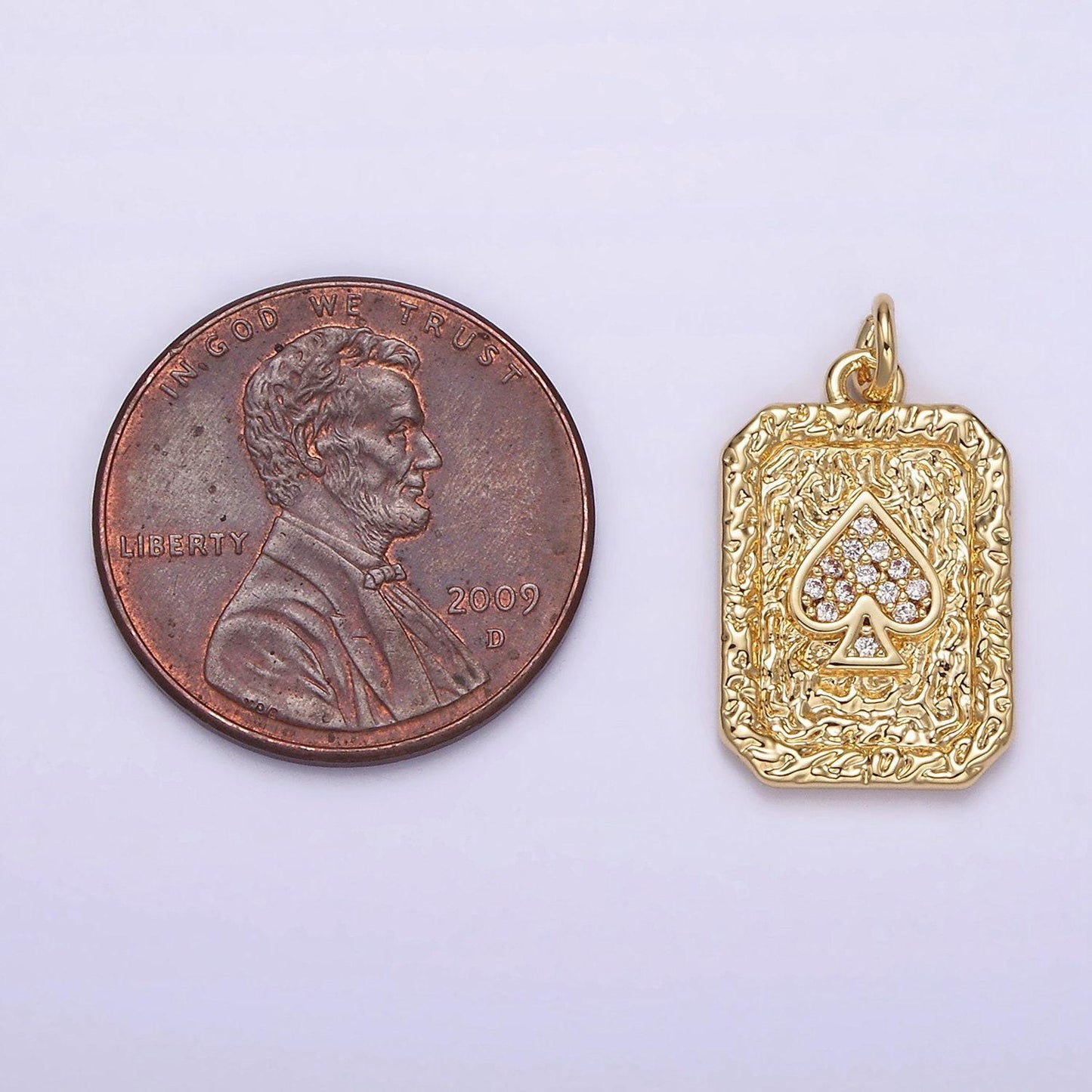 14k gold filled spades card micro paved cz rustic rectangular tag charm pendant | ag267