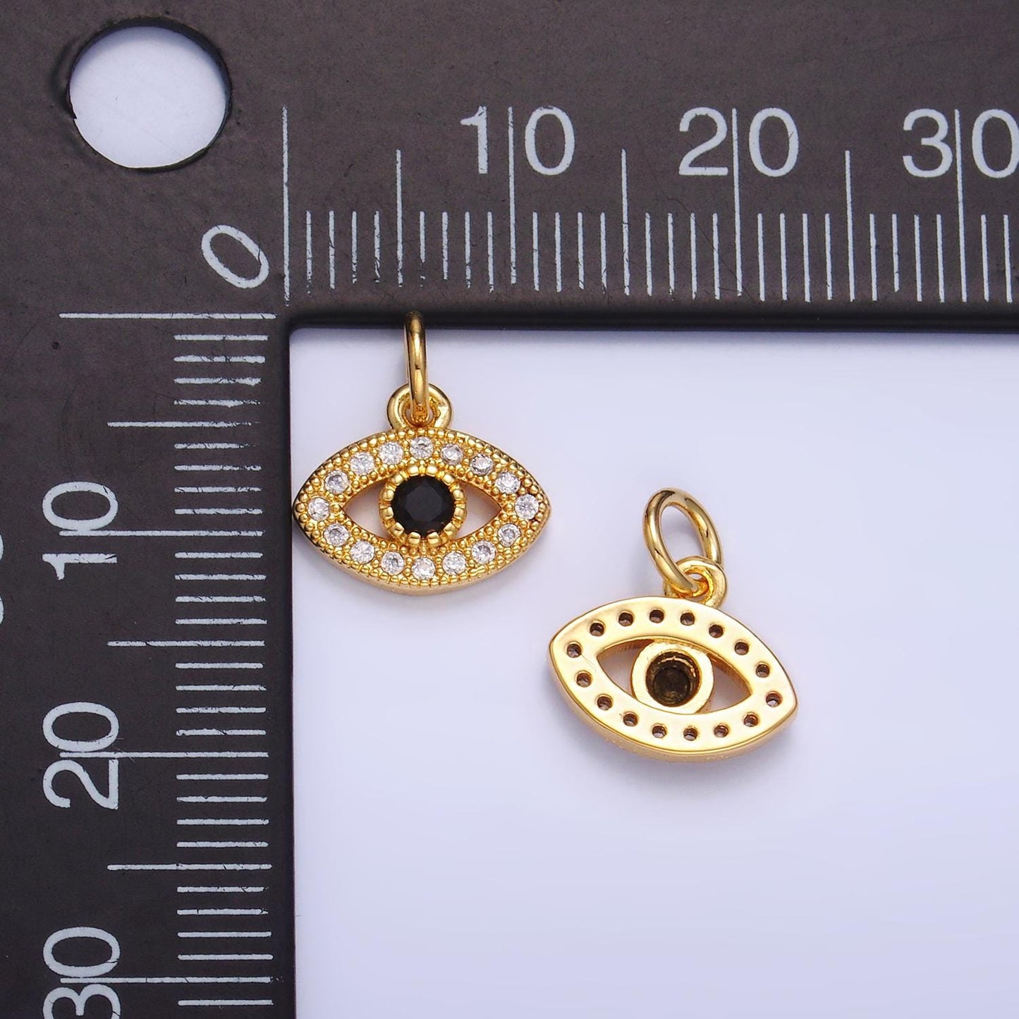 Tiny Gold Evil Eye Charm, Micro Pave Evil Eyes Pendant Mini charm for Add on Bracelet Earring Minimalist Necklace W405