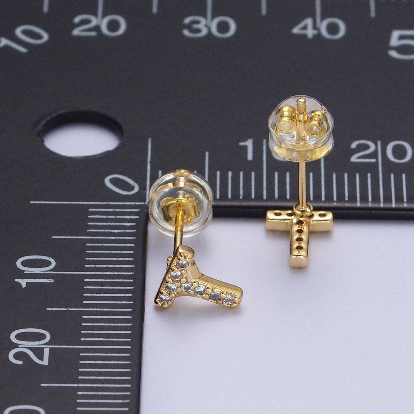 1 pair 14k gold filled cz diamond stud earrings fashion alphabet letter initial earring tiny hypoallergenic studs dainty earring for gift