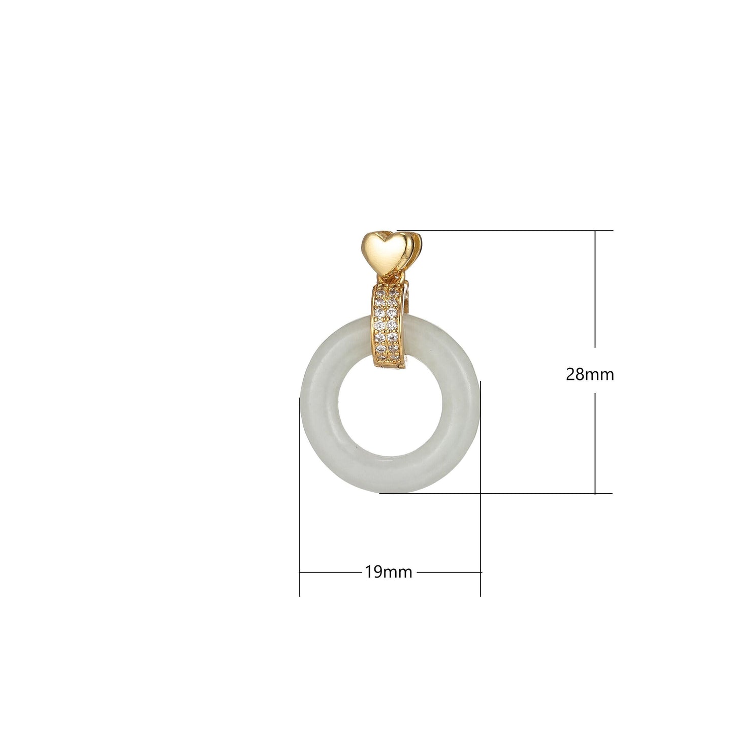 Good fortune light green jade stone circle gold cz pendant donut charm lucky jewelry