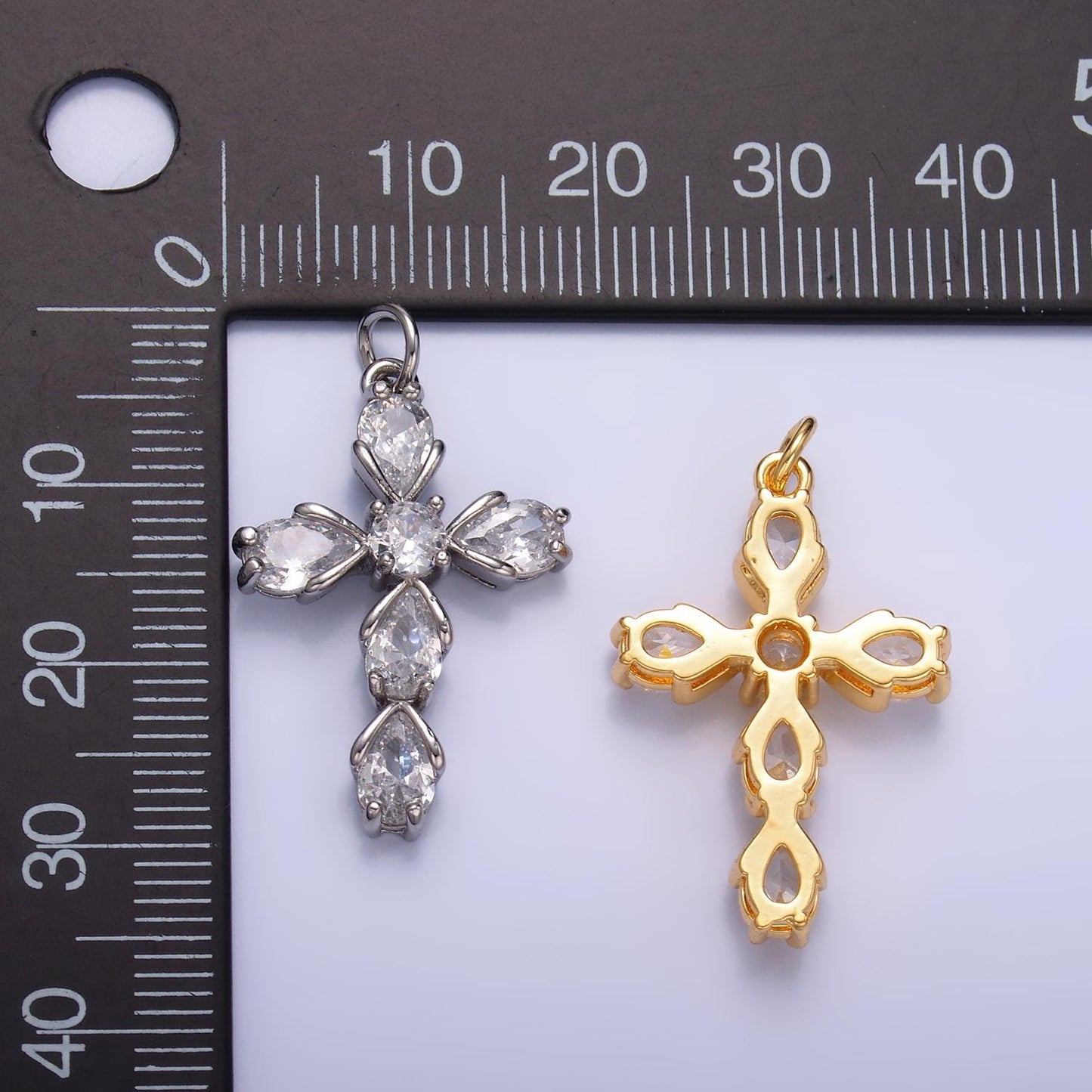 Dainty Cubic Tear drop cross pendant, cz cross charm for religious jewelry silver cross pendant for minimalist jewelry W410