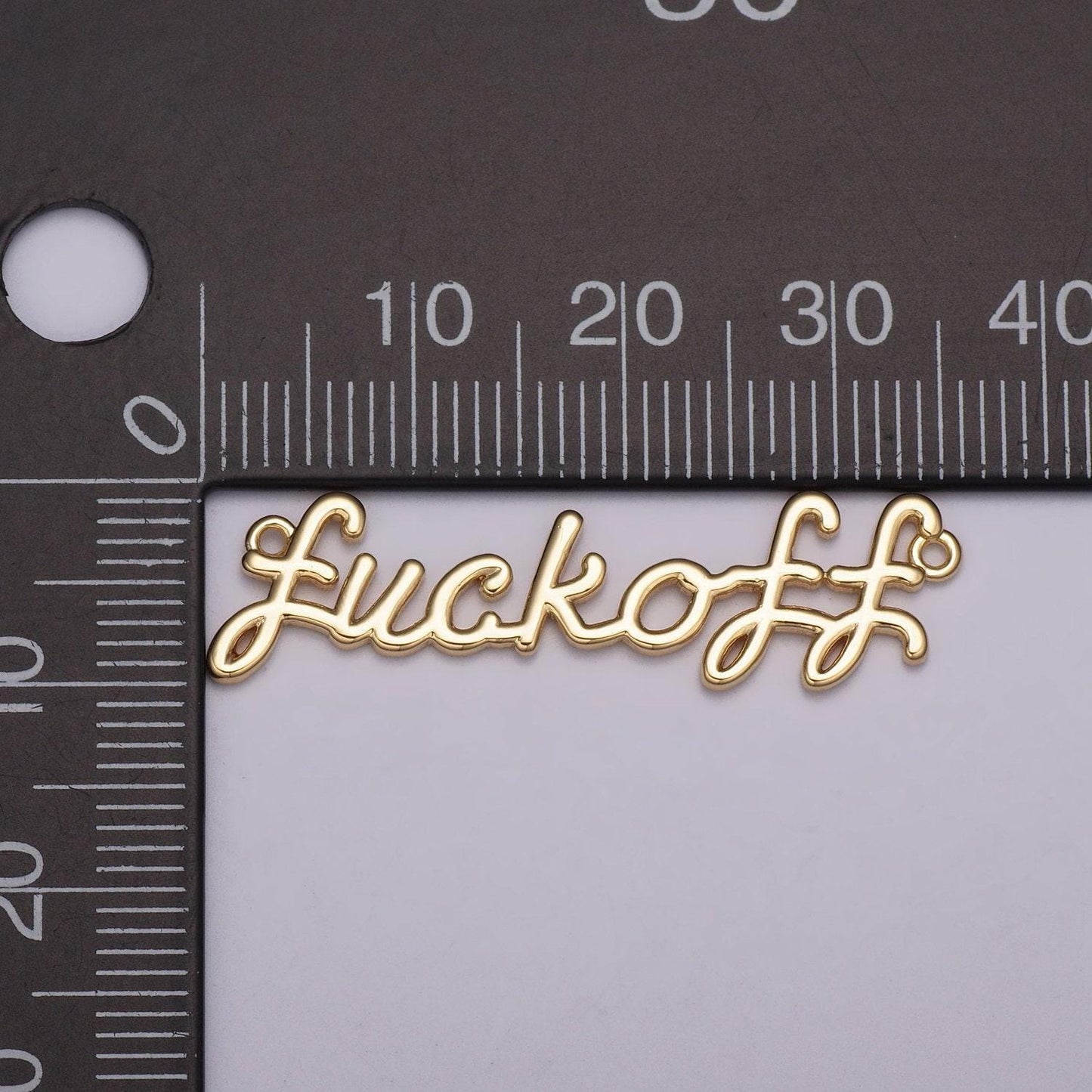 Dainty gold filled fuck off charm for necklace bracelet link connector fuckoff word cursive jewelry silver script swear word trend jewelry
