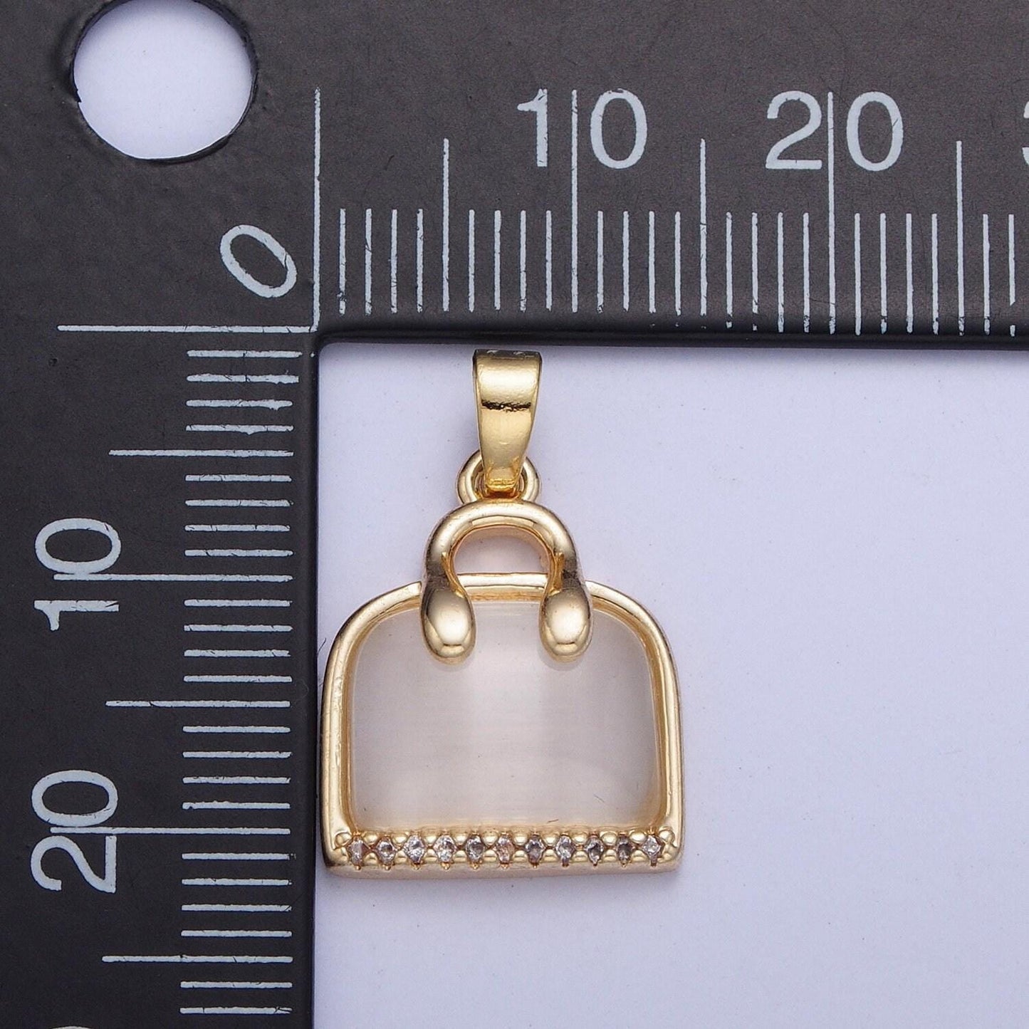 14k gold plated dainty purse bag suitcase tiger eye micro pave cz pendant for bracelet necklace component | x-467