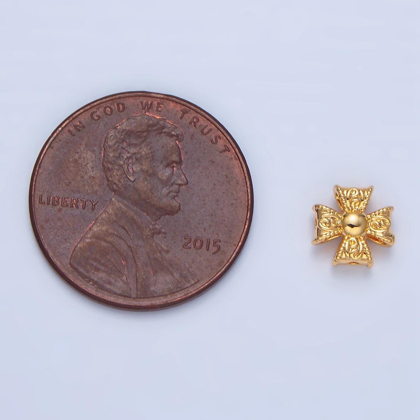 Molten religious cross 24k gold filled bead spacer in gold & silver | b-039