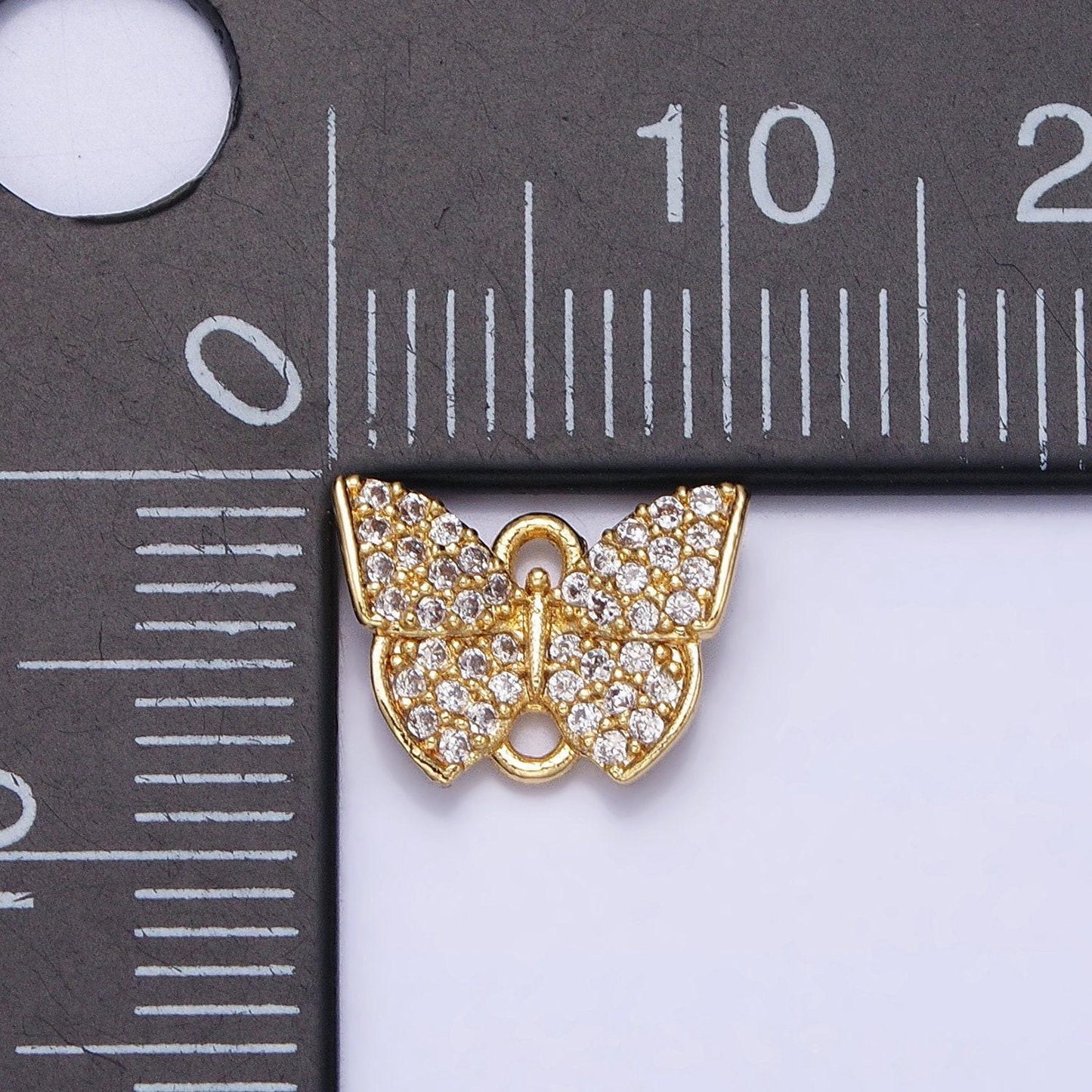 Mini gold micro pave butterfly charm, cubic zirconia butterfly pendant charm connector double bail charm, for diy jewelry y-854
