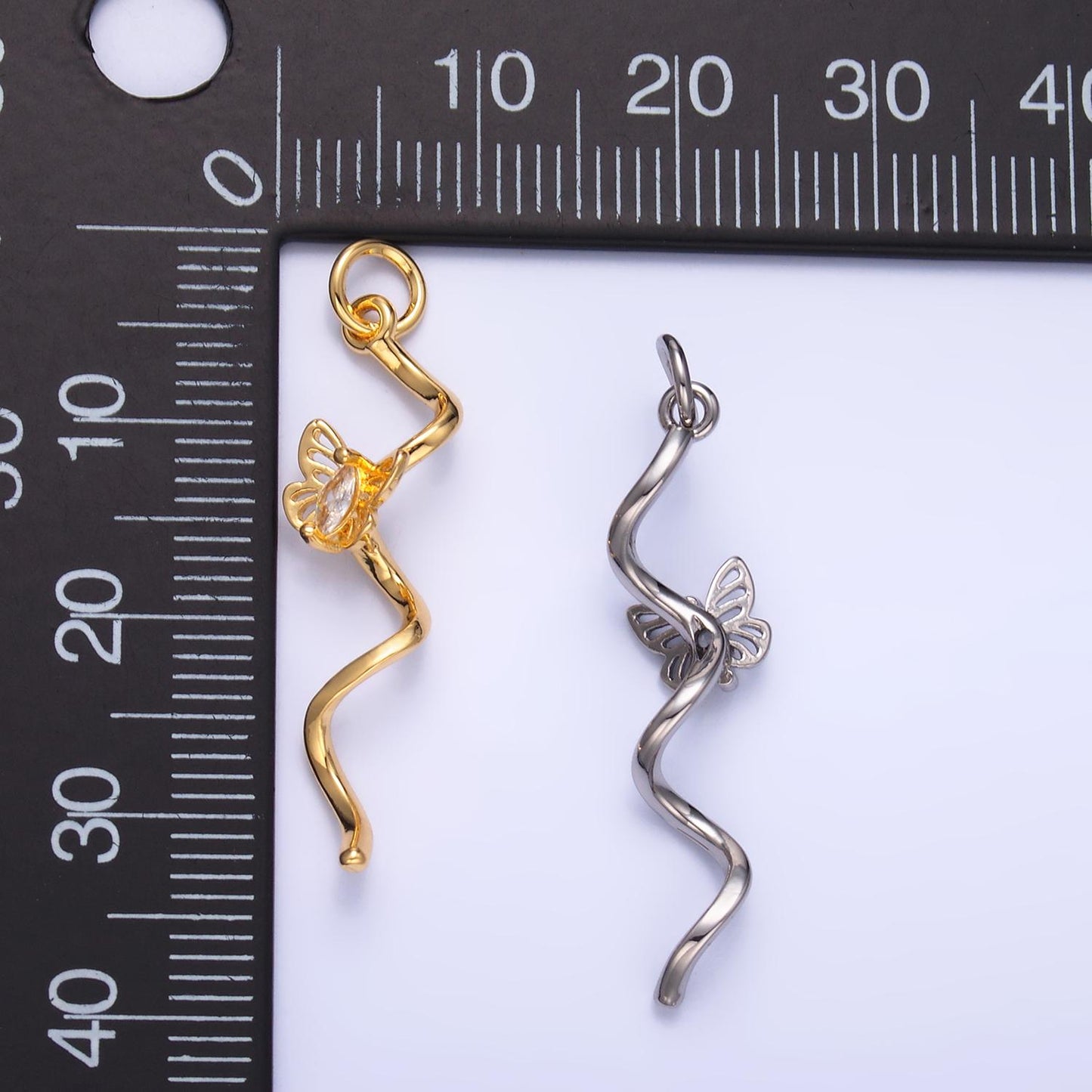24K Gold Filled Marquise CZ Butterfly Curl Charm in Gold & Silver | W448