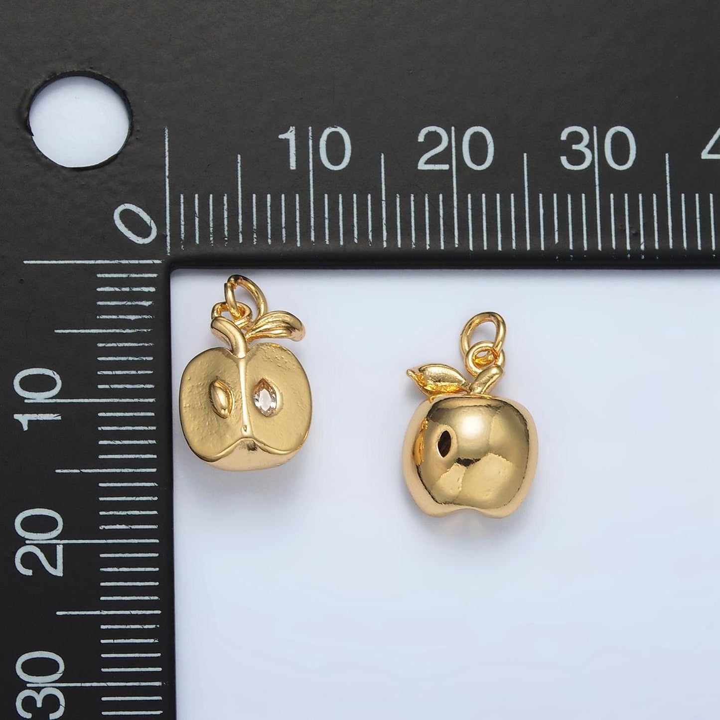 Gold apple fruit puffed minimalist add-on charm fruit food pendant jewelry inspired for teacher appreciation gift idea | n-1363