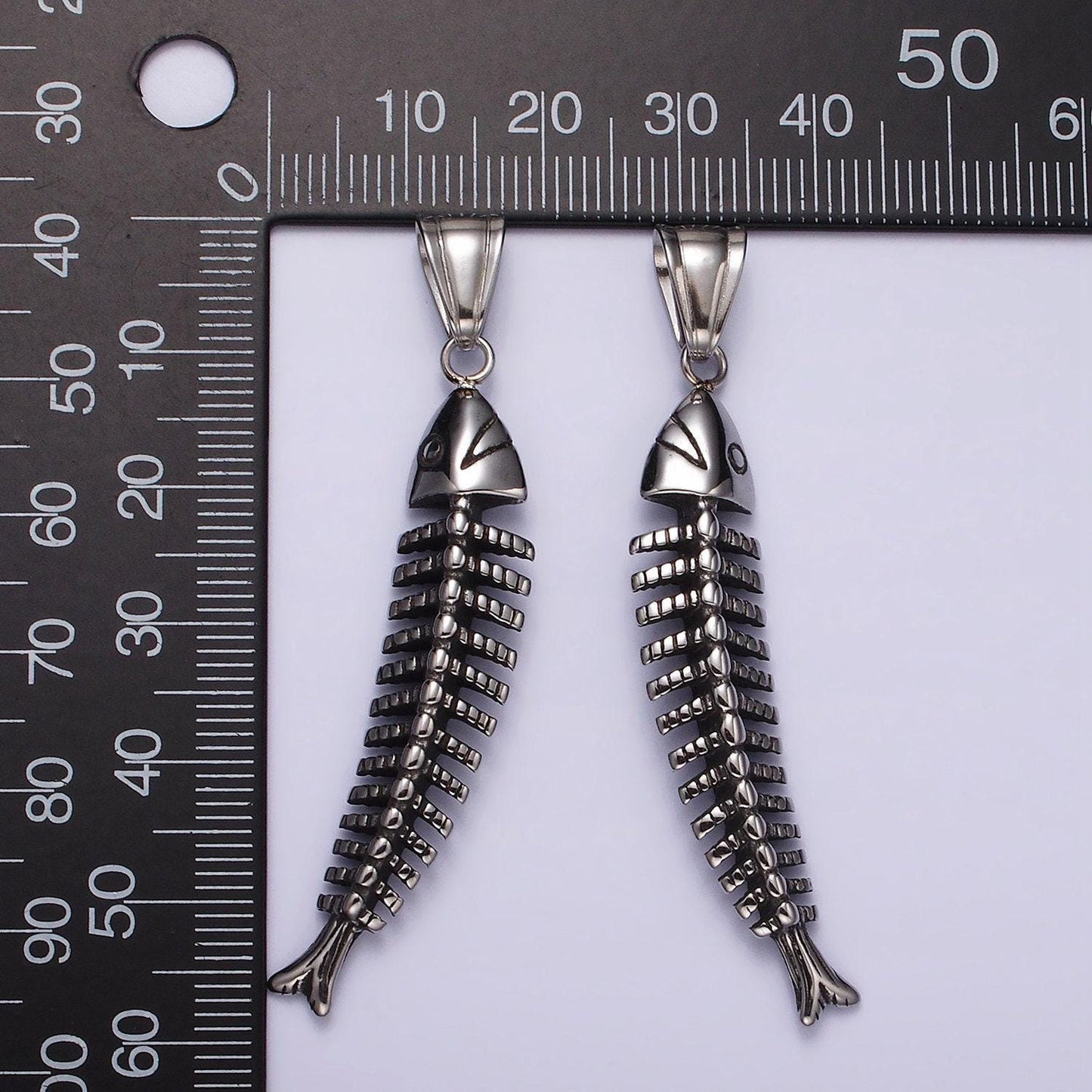 Stainless steel 59mm ocean sea fish animal skeleton bone curved pendant | p1063