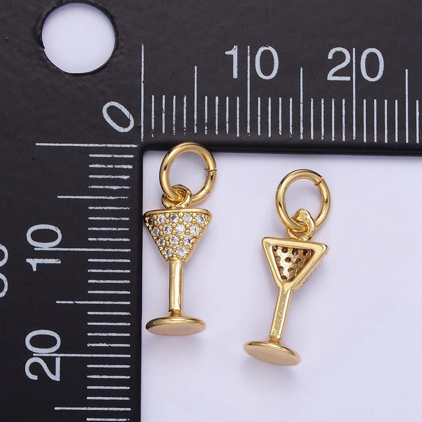 18k gold filled charms micro pave martini glass cz cocktail glass pendant for bracelet necklace component e351