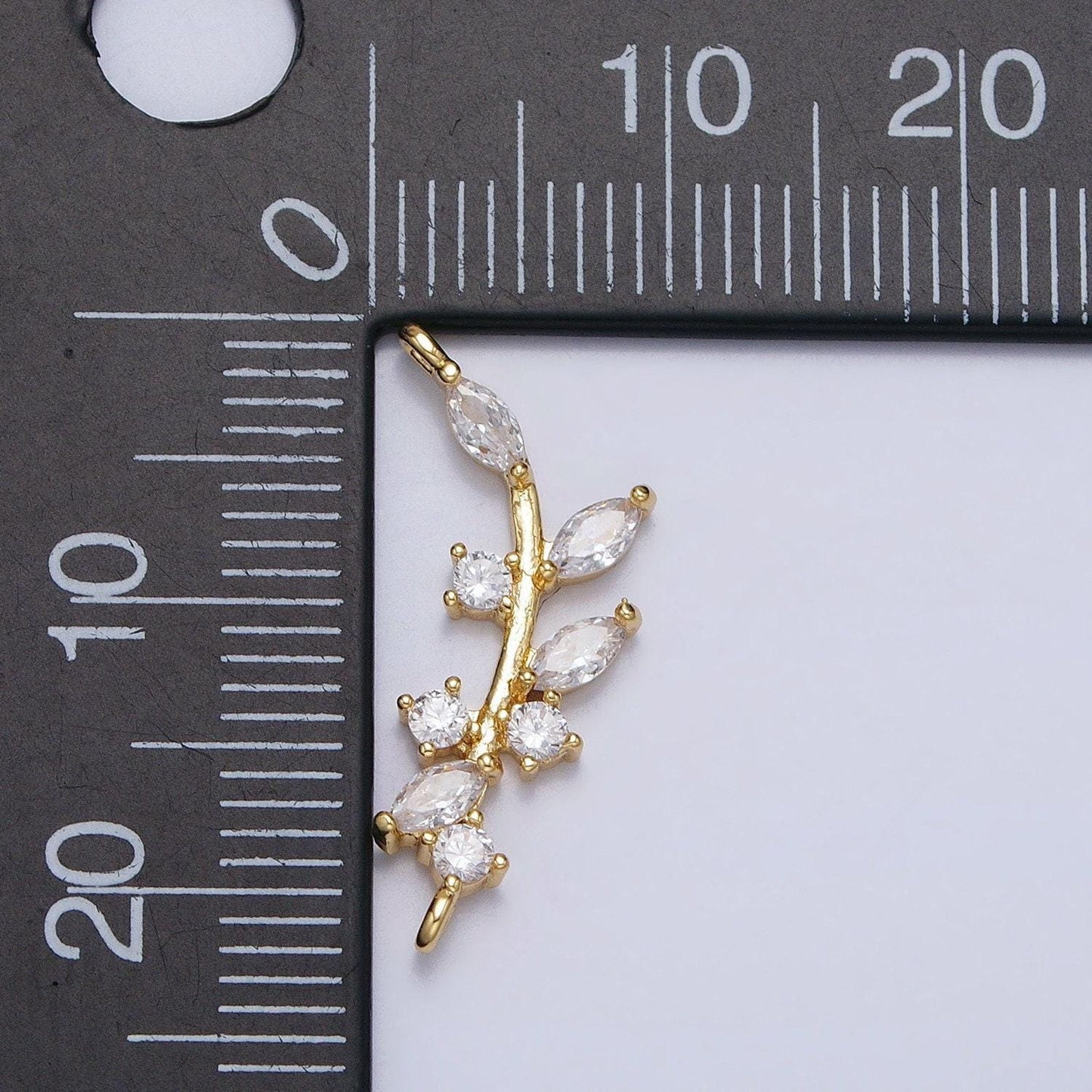18k gold filled nature olive leaf marquise cz curved connector in gold & silver | y-844