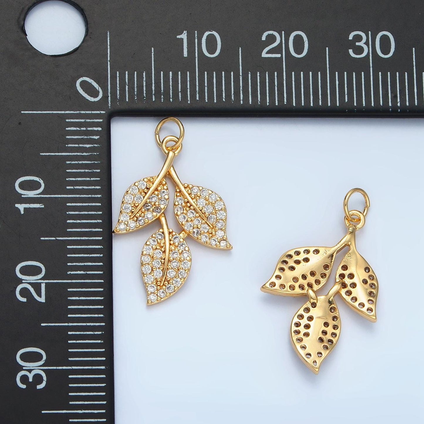 Small gold leaf charm micro pave cz leaf mini add-on charm | w277