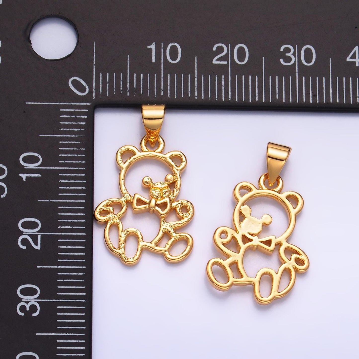 Dainty open teddy bear dangle charm 24k gold filled bear doll pendant, minimalist jewelry for kids necklace aa1057