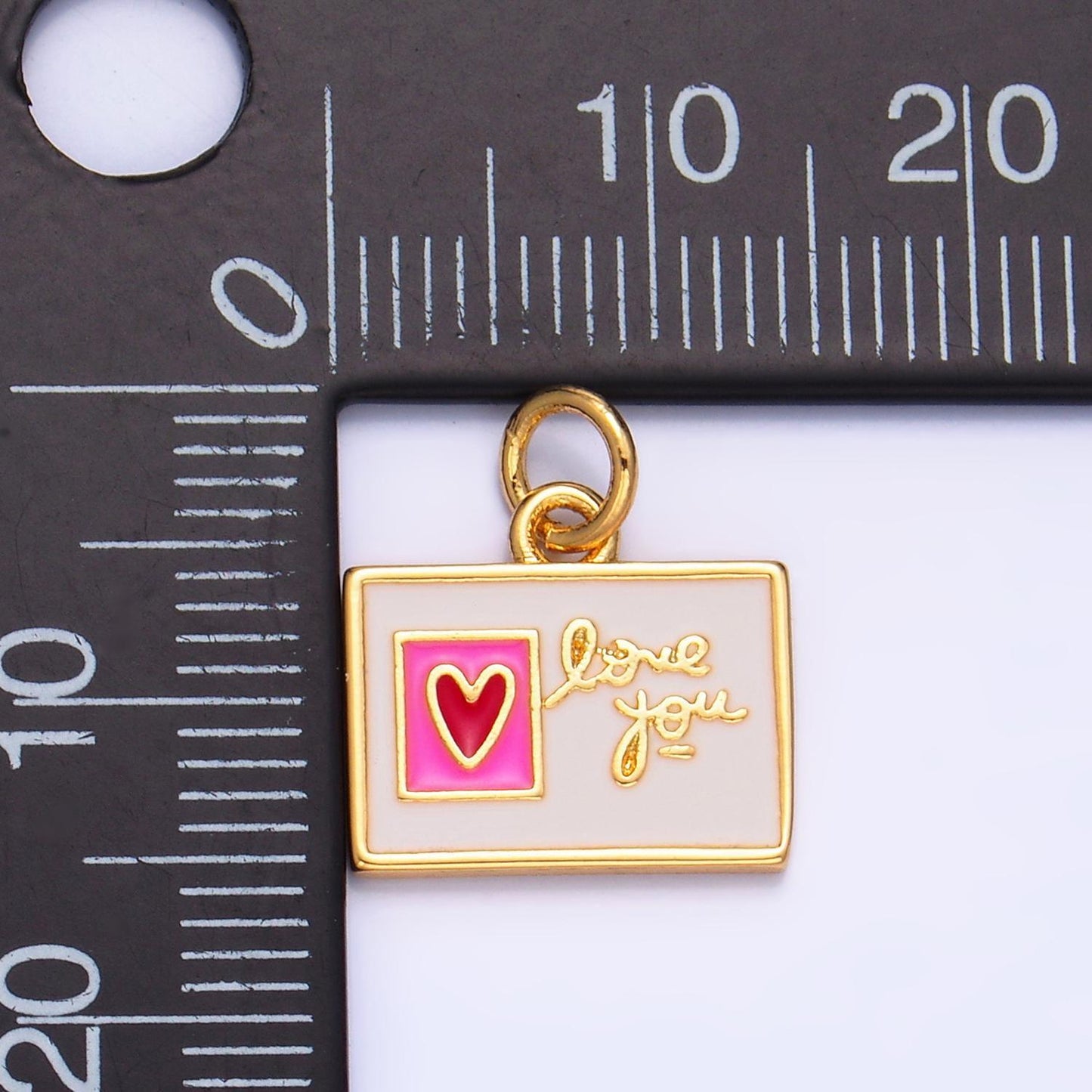 Dainty gold post card charm love letter charms valentine red heart gold filled charms w276