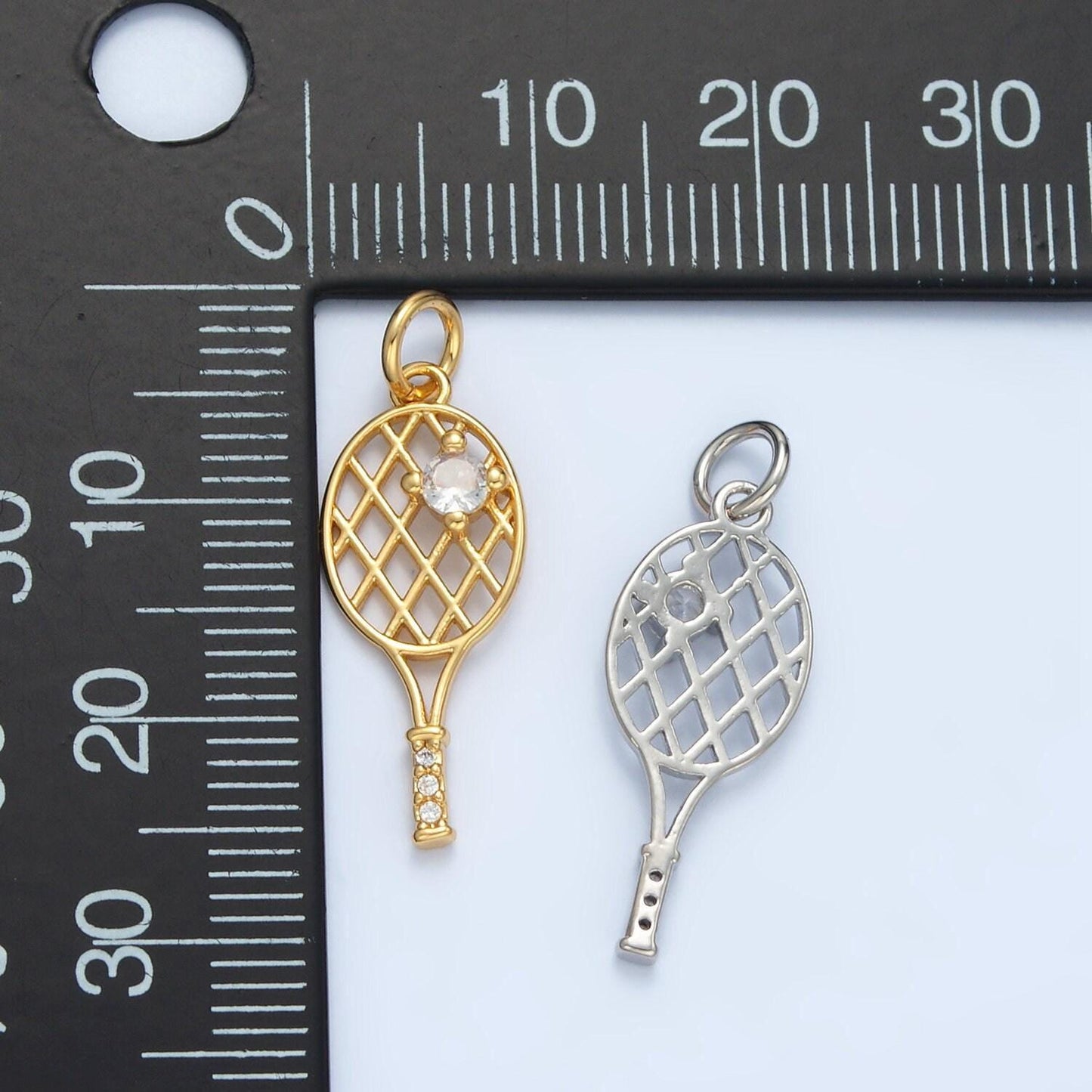 14k gold filled tennis racquet charm with cz for olympic sport jewelry inspired necklace bracelet component | d792