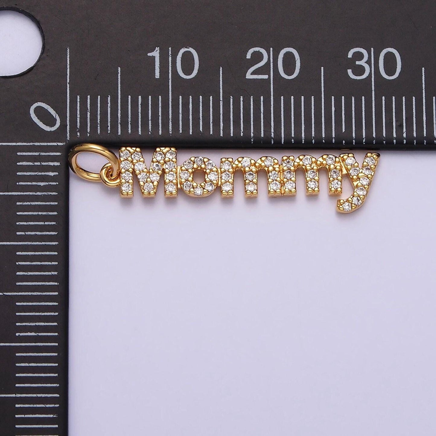 Micro pave dainty gold mommy charm for bracelet necklace earring component diy jewelry making supply word charm minimalist jewelry ac1369
