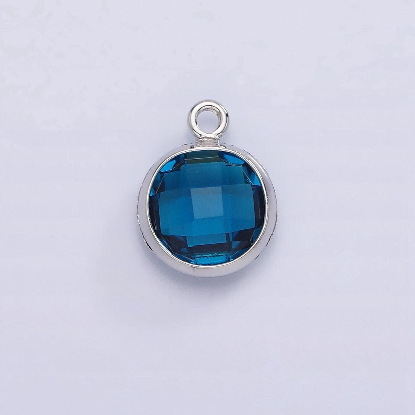 Silver 9mm multifaceted birthstone cz round add-on charm for bracelet necklace earring component jewelry making | n1197 - n1207