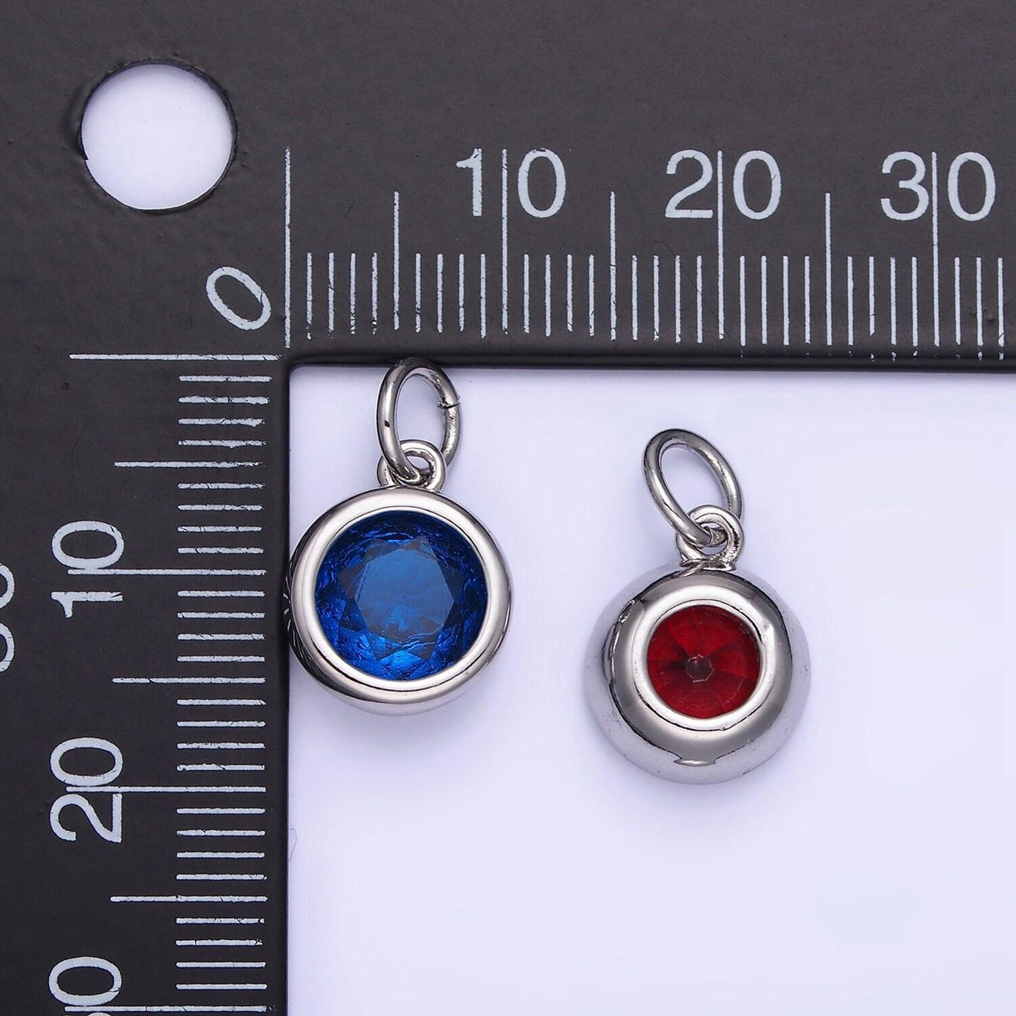 Round cz birthstone silver charms | ag788-ag795